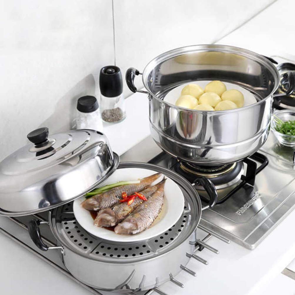 Stainless Steel Steamer Pot - 3-Layer Stackable Steaming Cookware for Soup, Dumplings & Vegetables | Durable Kitchen Stockpot for Home Cooking & Meal Prep | Perfect for Stovetop, Induction & Gas Burners