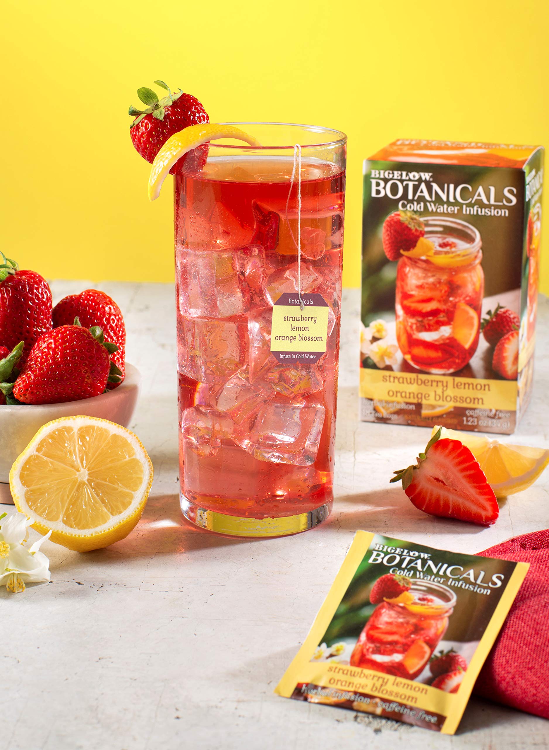 Bigelow Botanicals Cold Water Infusion Strawberry Lemon Orange Blossom Herbal Tea Bags - Caffeine Free, 18 Count (Pack of 1) - Refreshing Iced Tea for Summer, Relaxation & Hydration