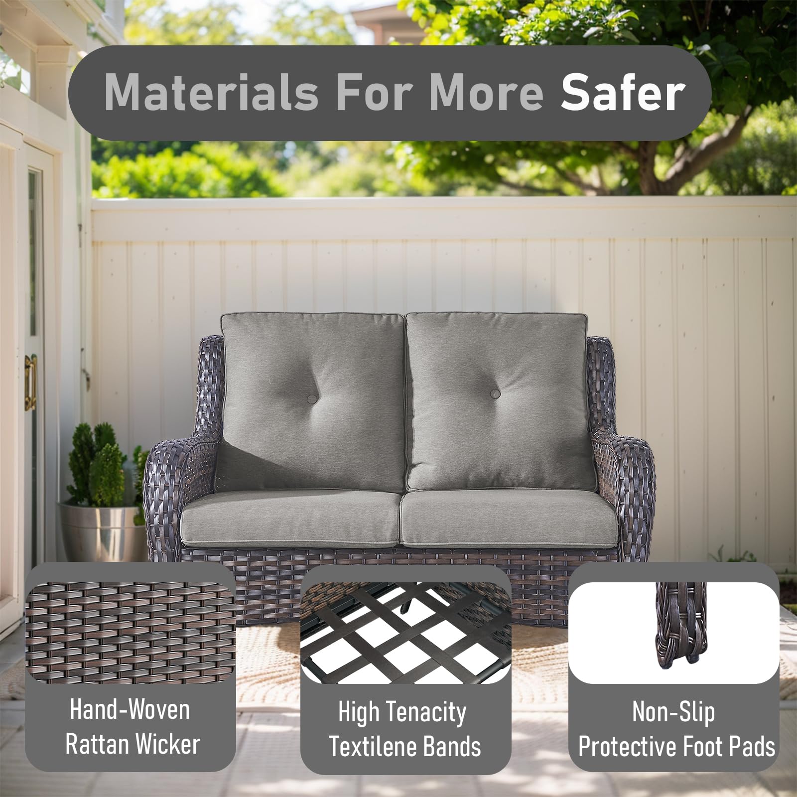 2-Seater Outdoor Loveseat Sofa - High Back Rattan Wicker Patio Couch for Porch, Deck & Backyard - Brown/Grey - Perfect for Relaxing, Entertaining & Sunbathing