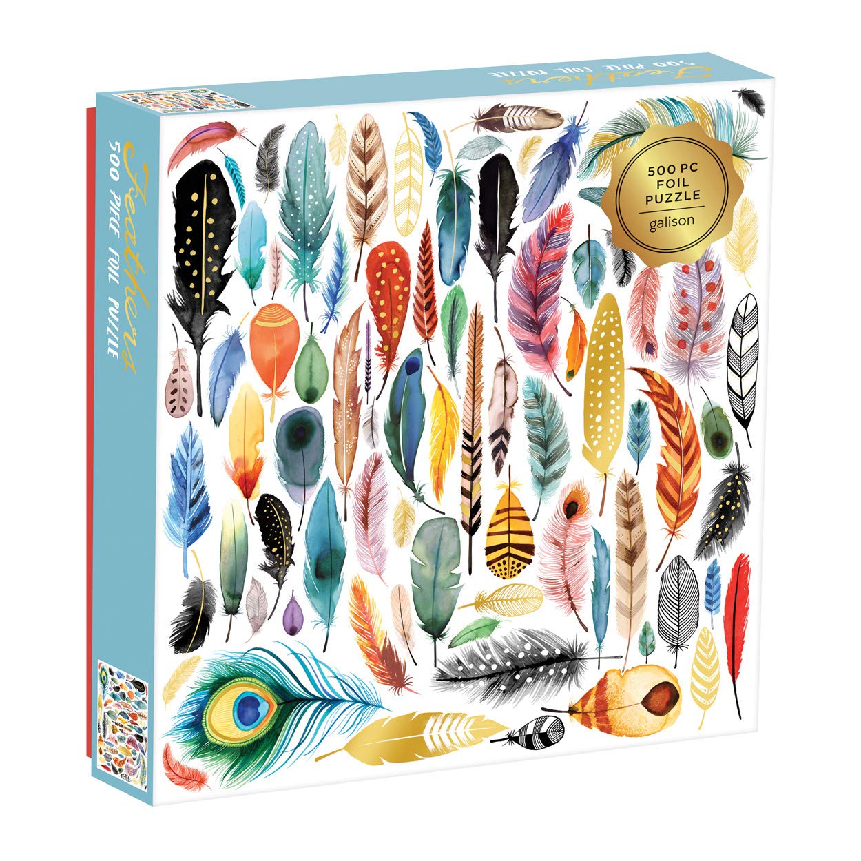 Galison Feathers 500-Piece Jigsaw Puzzle for Adults & Families - Worldwide Bird Feather Foil Puzzle | Perfect for Family Game Nights, Relaxation & Home Decor
