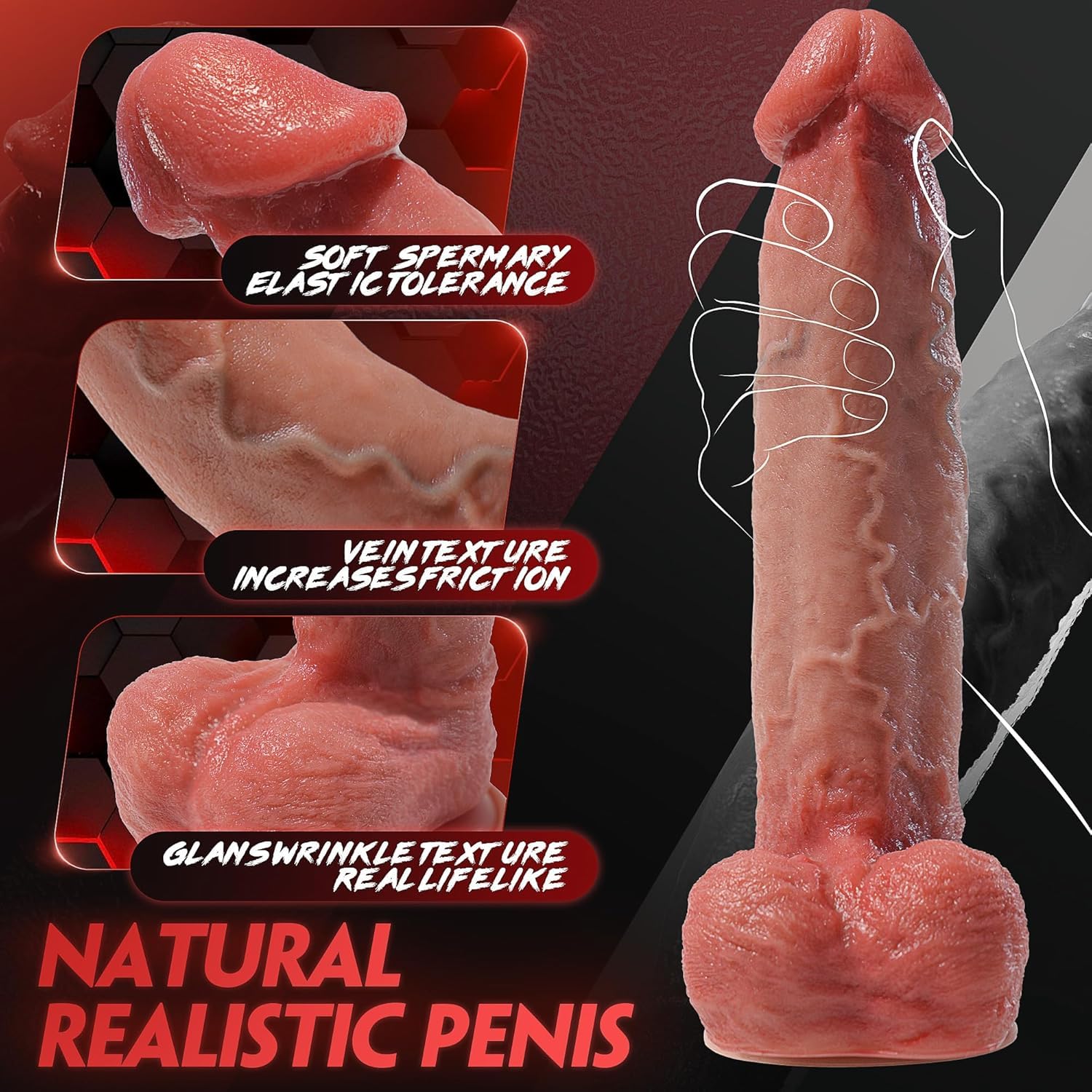 11 Inch Realistic Silicone Dildo with Strong Suction Cup - Extra Thick Adult Sex Toy for Women & Men - Flexible G-Spot Stimulator for Vaginal & Anal Play - Perfect for Couples, Solo Play & BDSM Scenes