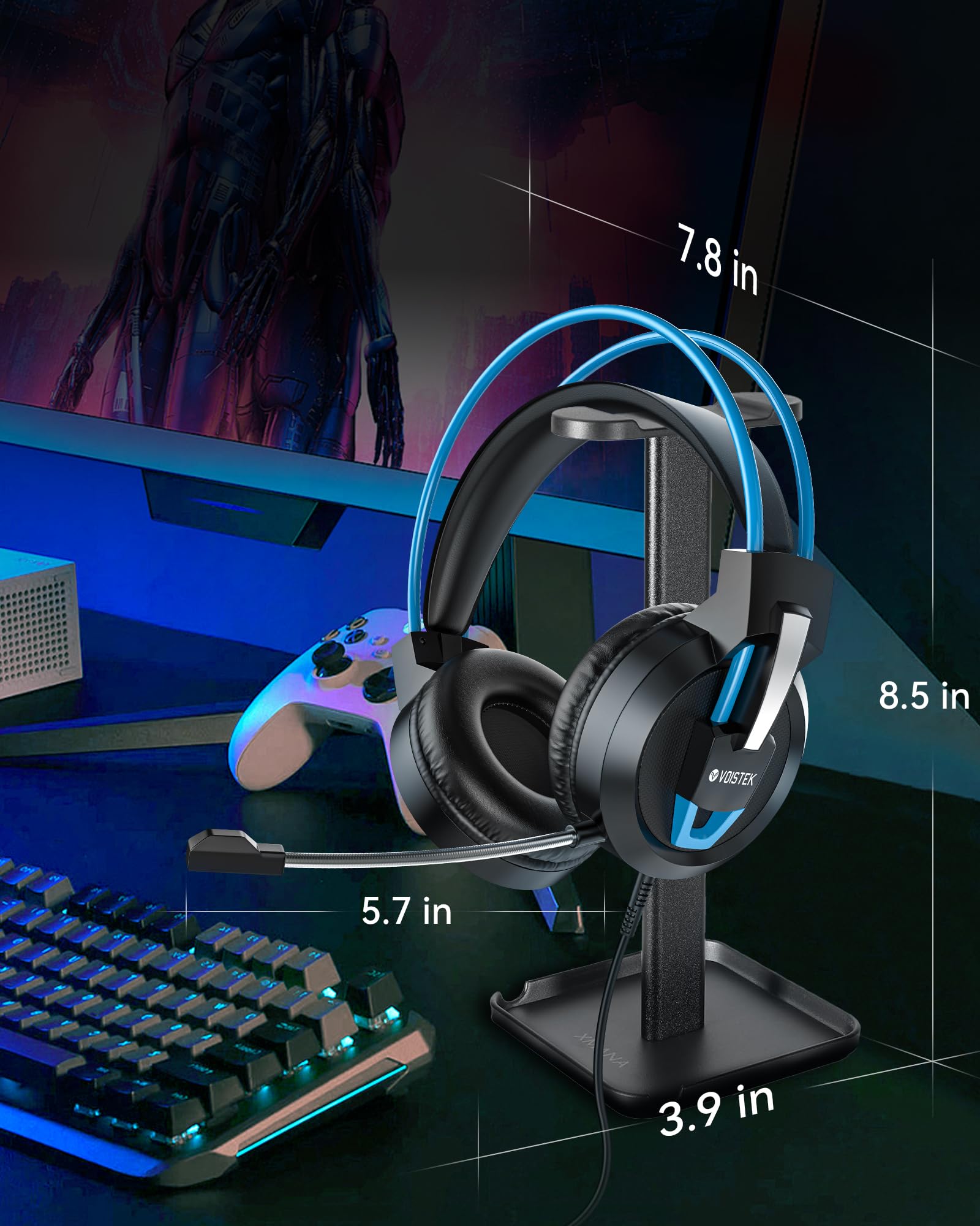 V9 Gaming Headset with Noise Cancelling Microphone - 50MM Dynamic Drivers, Clear Sound & Comfortable Soft Ear Cushions - Wired 3.5mm Headphones for PS5, PS4, Xbox, PC, Laptop - Adjustable Headband (Blue) - Perfect for Competitive Gaming, Streaming & Long Gaming Sessions