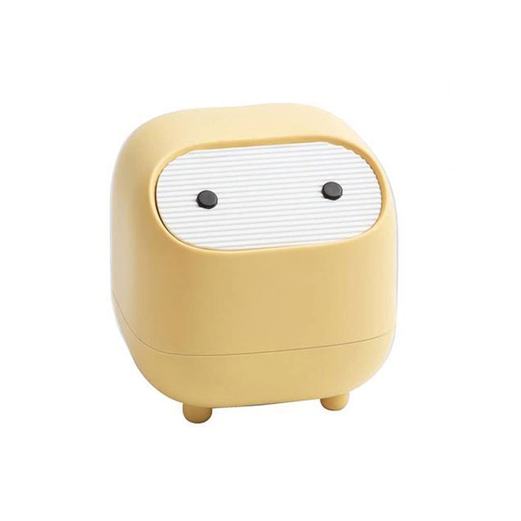 JKXWX Mini Cute Desktop Trash Can with Removable Press Lid - Small Creative Garbage Bin for Office, Bedroom & Bathroom Storage - Yellow Indoor Waste Basket for Home & Workspace Organization