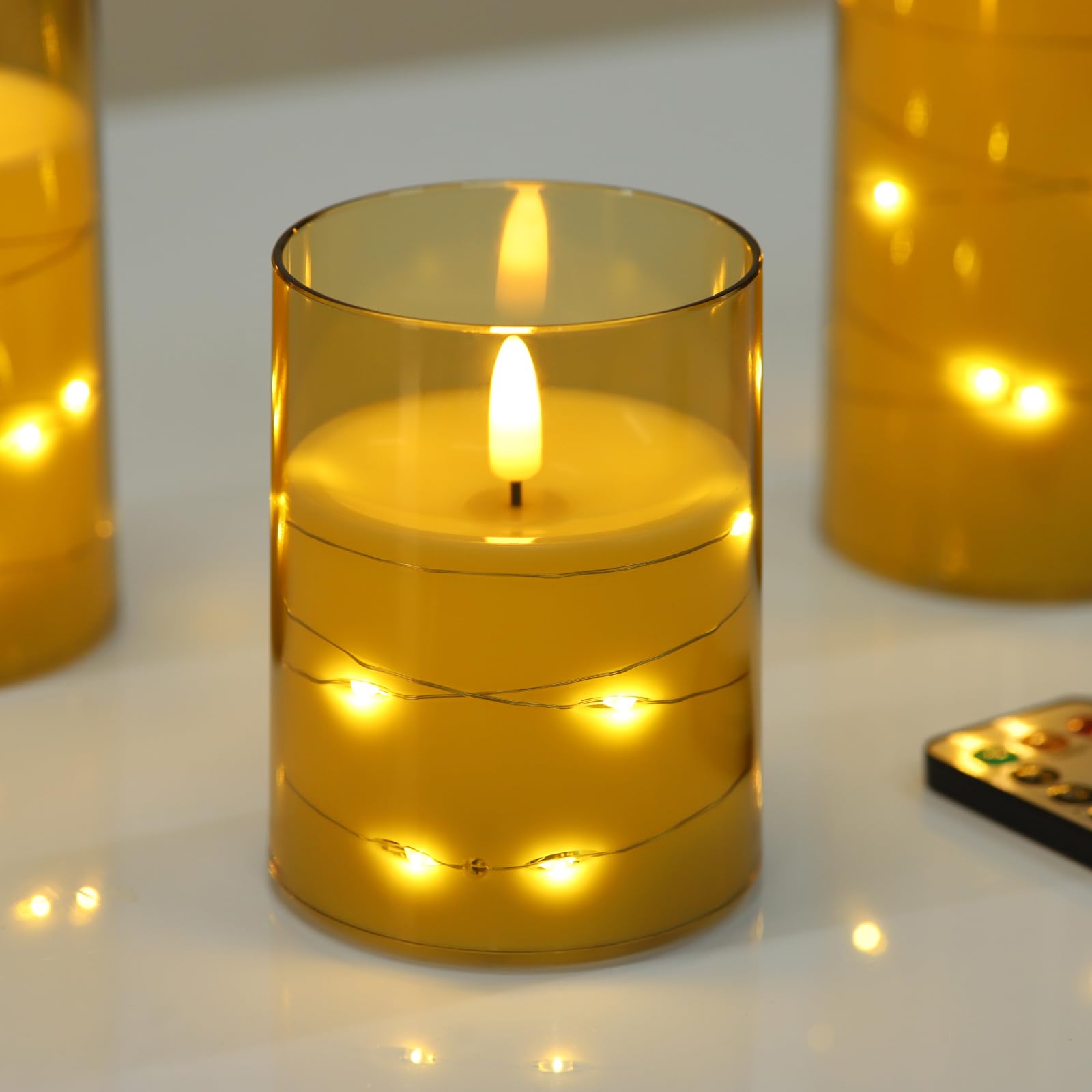 Flameless LED Candles with Remote & Timer - Battery Operated Flickering Candles for Romantic Ambiance, Halloween Decor - Durable Acrylic Shell with Embedded Star String - Perfect for Weddings, Dinner Parties & Relaxation