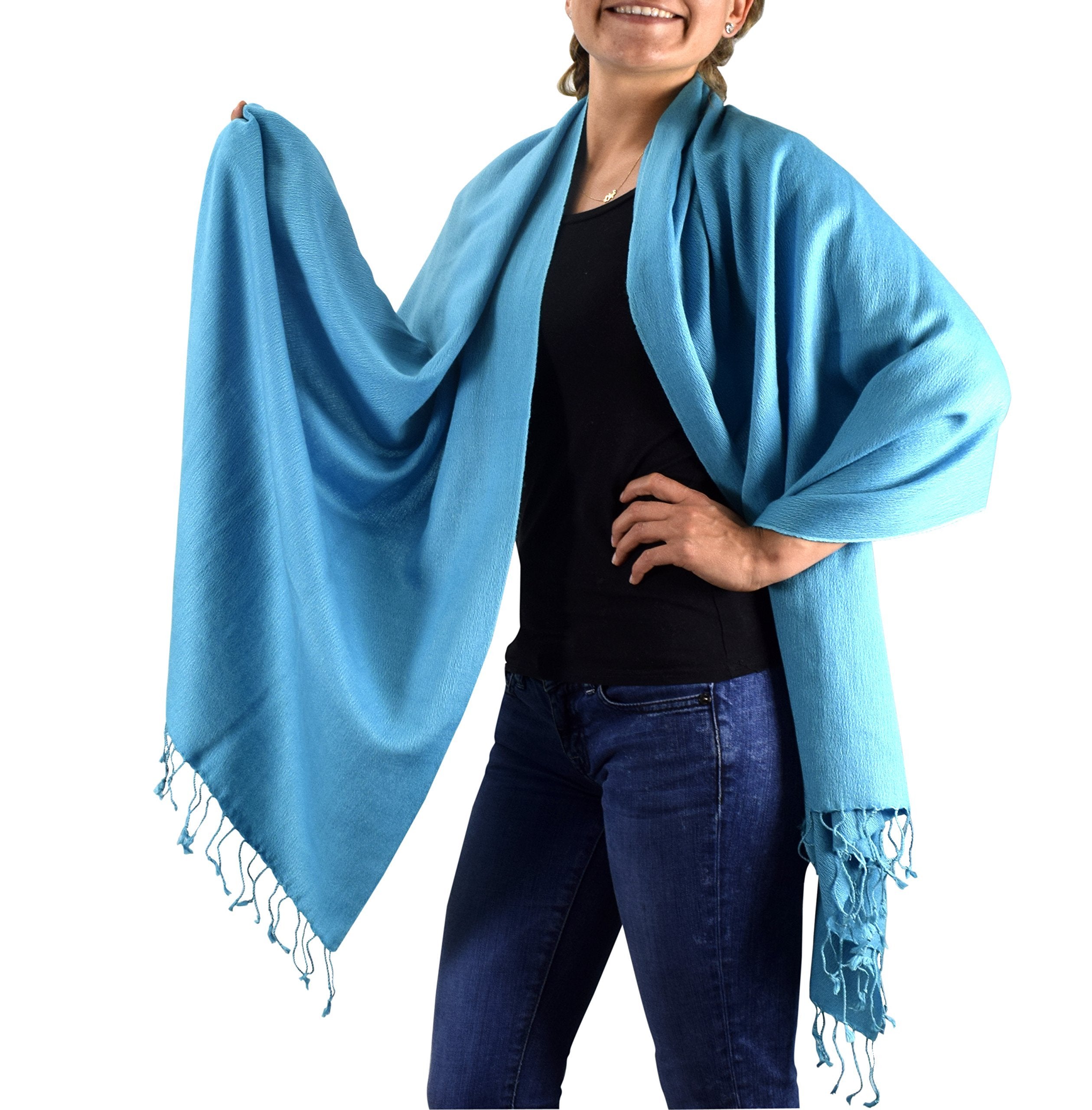 Luxury Turquoise Peach Couture Pashmina Silk Wrap - 70% Cashmere & 30% Silk Blend Shawl for Women - Perfect for Weddings, Parties & Evening Events
