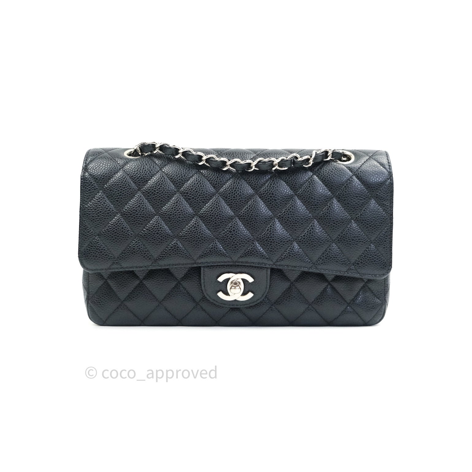 Chanel Classic M/L Medium Double Flap Bag Black Caviar Silver Hardware - Luxury Designer Handbag for Women, Perfect for Work, Evening Events & Special Occasions