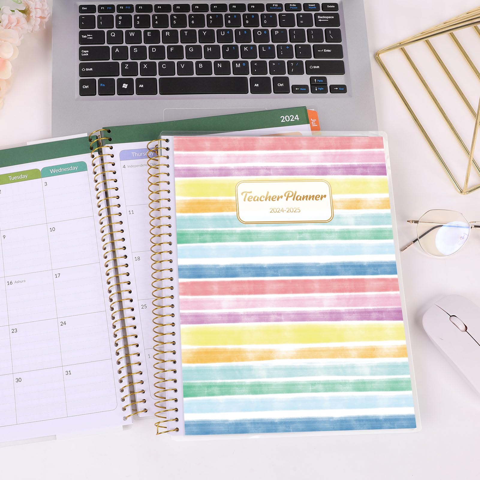 Skydue 2024-2025 Teacher Planner - Academic Year Lesson Plan Book (July 2024 to June 2025) with Monthly Tabs, Spiral Bound, Stickers & Functional Pages - 8.5