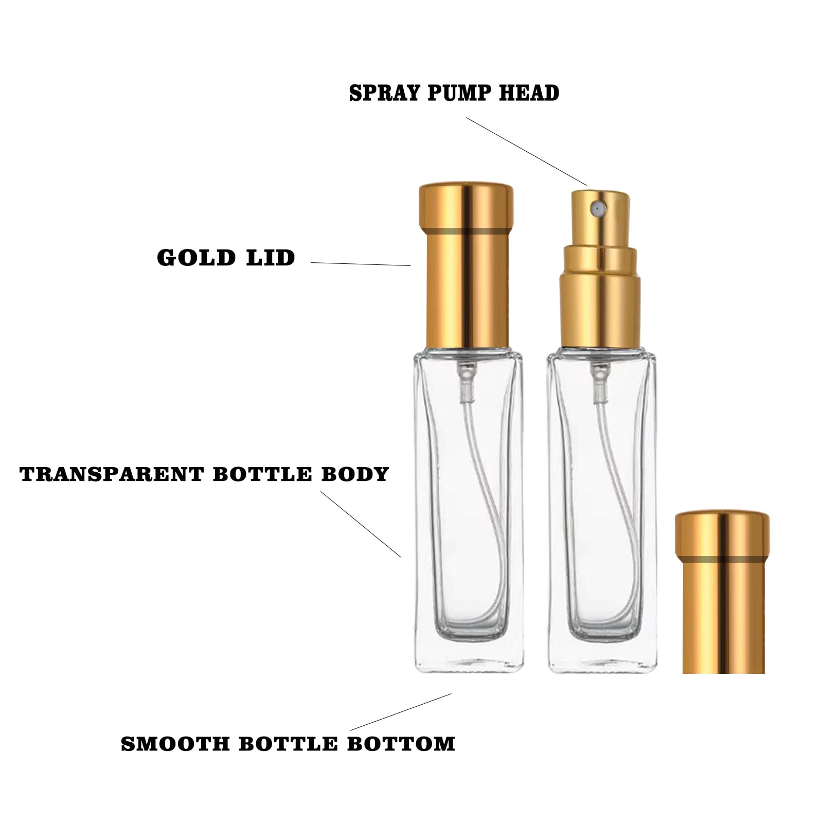 8PCS 20ml Perfume Spray Bottles - Mini Portable Travel Glass Square Atomizer, Small Fine Mist Refillable Sample Spray Bottles for Essential Oils & Fragrances (Gold, 20ml) - Perfect for Travel, Gym, Purse & DIY Perfume Making