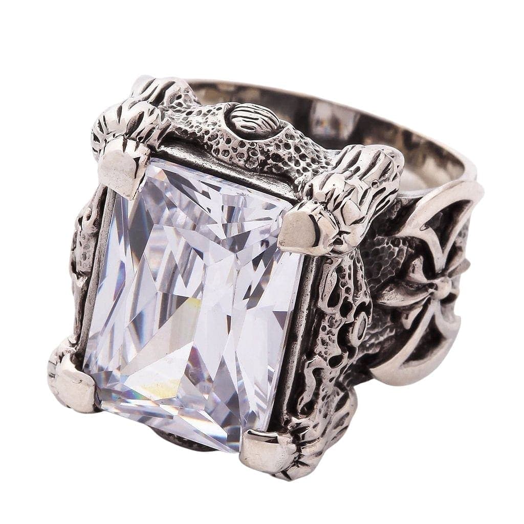 White Topaz Dragon Claw Sterling Silver Men's Ring - Gothic Jewelry for Men, Fantasy Wedding Band, Unique Gift for Him - Perfect for Cosplay, Fantasy Lovers & Alternative Fashion