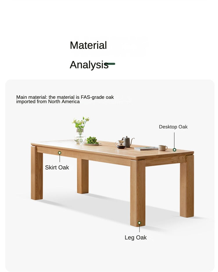 Solid Oak Wood Dining Table with Thick Legs - Rustic Farmhouse Style for Kitchen, Dining Room & Home Decor