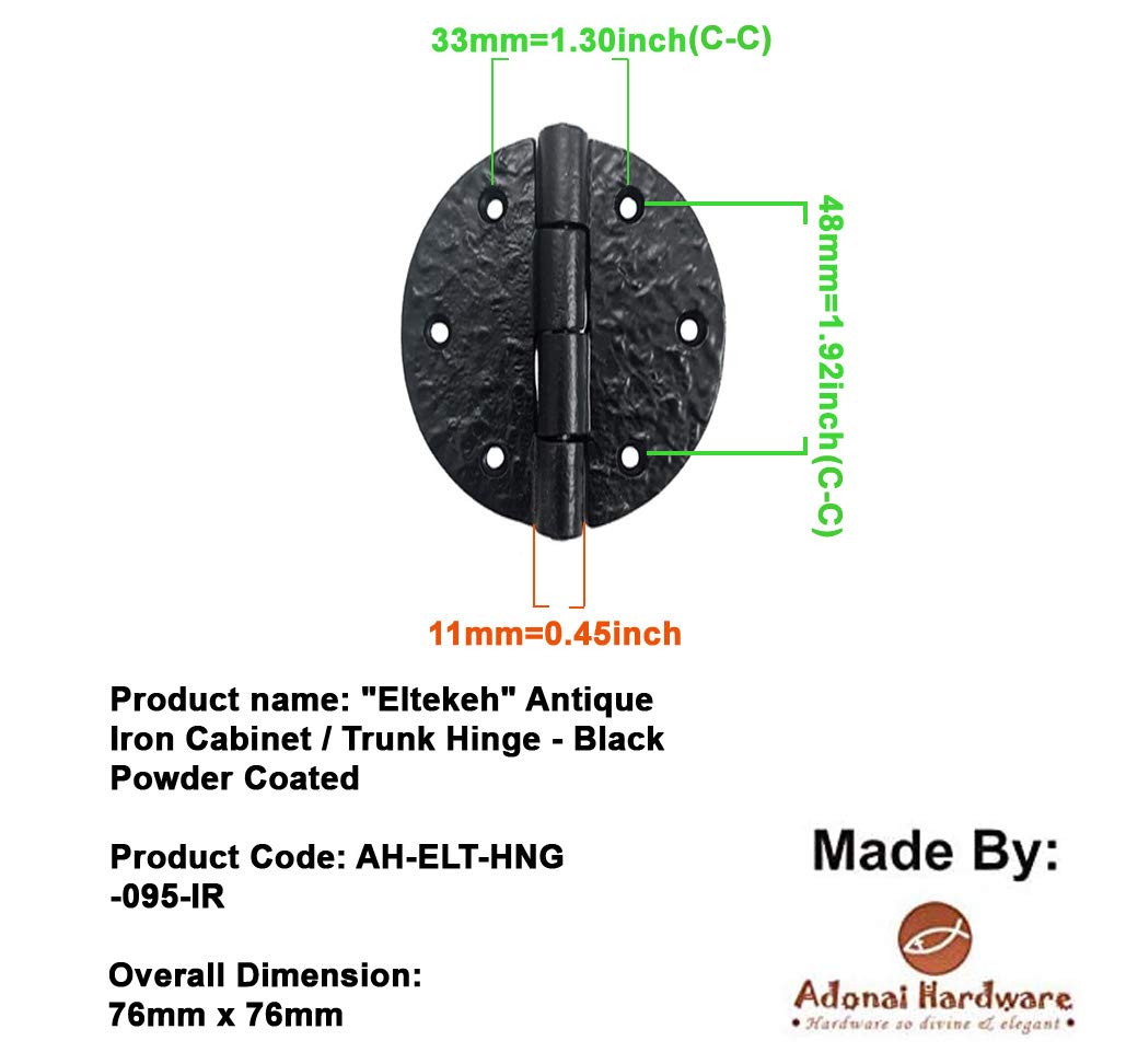Antique Iron Round Cabinet Hinge - 12 Pack, Black Powder Coated - Heavy Duty Trunk & Furniture Hardware for Vintage Restoration Projects
