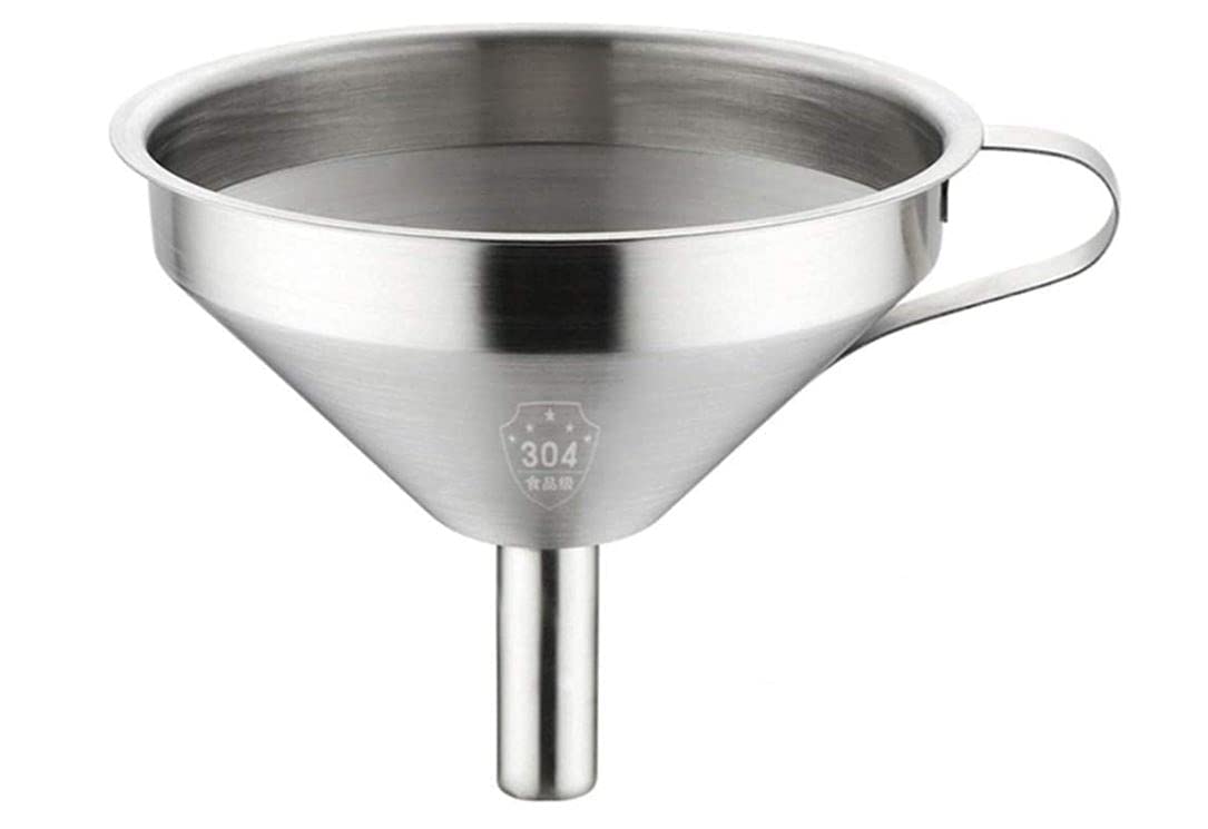 TIJAR 10cm Stainless Steel Funnel - Food Grade Kitchen Funnel with Ring Holder, Dishwasher Safe for Easy Storage - Perfect for Cooking, Baking, Oil Transfer & DIY Projects