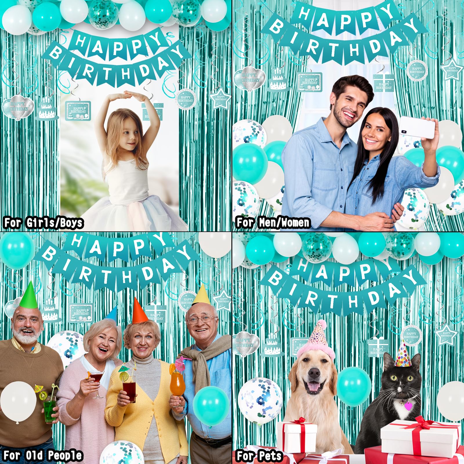 Teal Birthday Party Decorations for Girls & Women - Balloons, Curtains, Tablecloth, Swirl Pendants & Banner - Perfect for Birthday Celebrations, Baby Showers & Special Events
