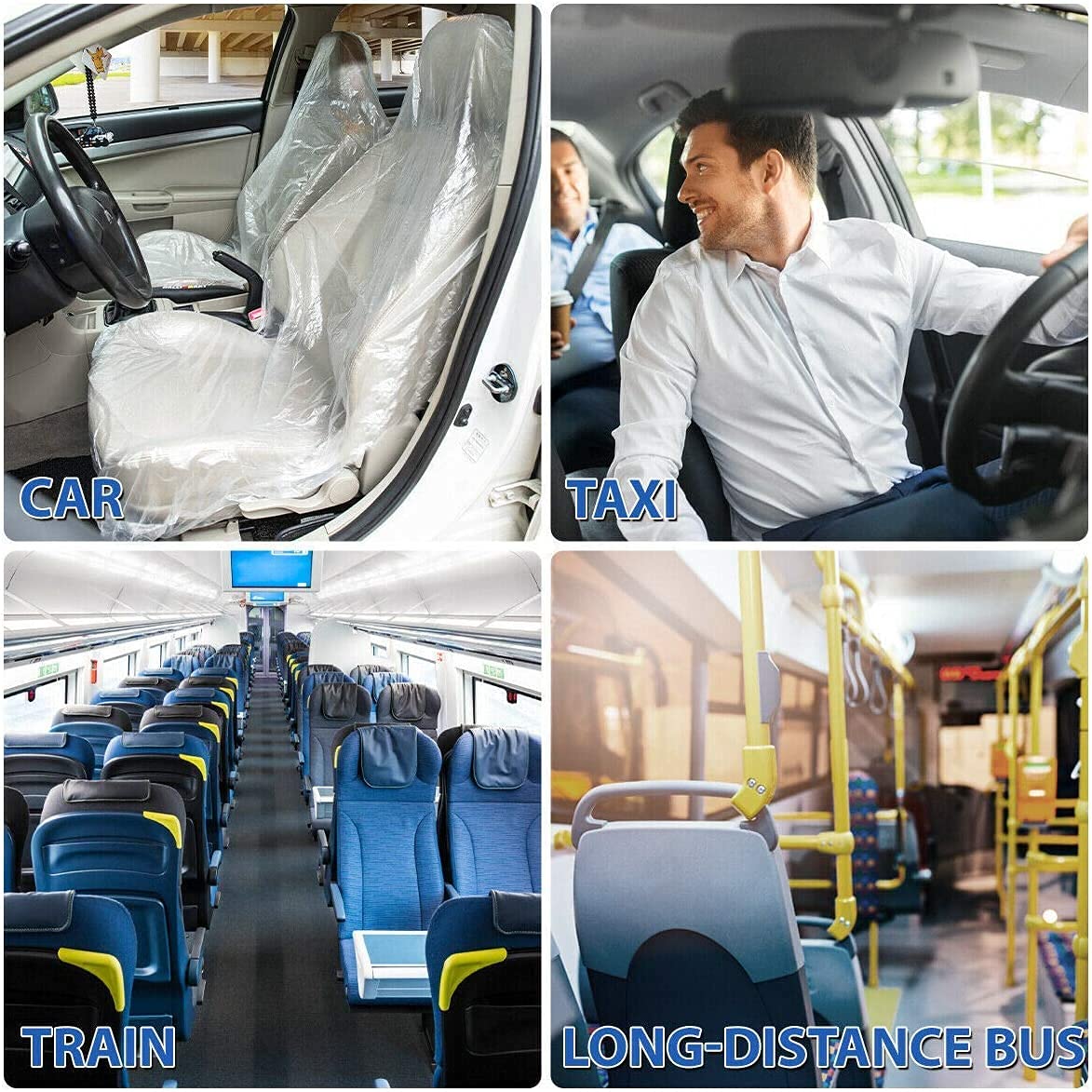 100 Pack Disposable Plastic Seat Covers - Universal Fit for Car, Airplane, Salon, Restaurant & Bus Seats - Hygienic Protection for Travel, Dining & Public Transportation (100 Count)
