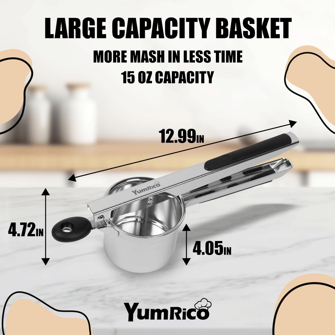 Premium 15 oz Stainless Steel Potato Ricer & Masher with 3 Interchangeable Discs - Heavy Duty Kitchen Tool for Perfect Mashed Potatoes, Baby Food & Purees - Ideal for Home Cooking, Restaurants & Meal Prep