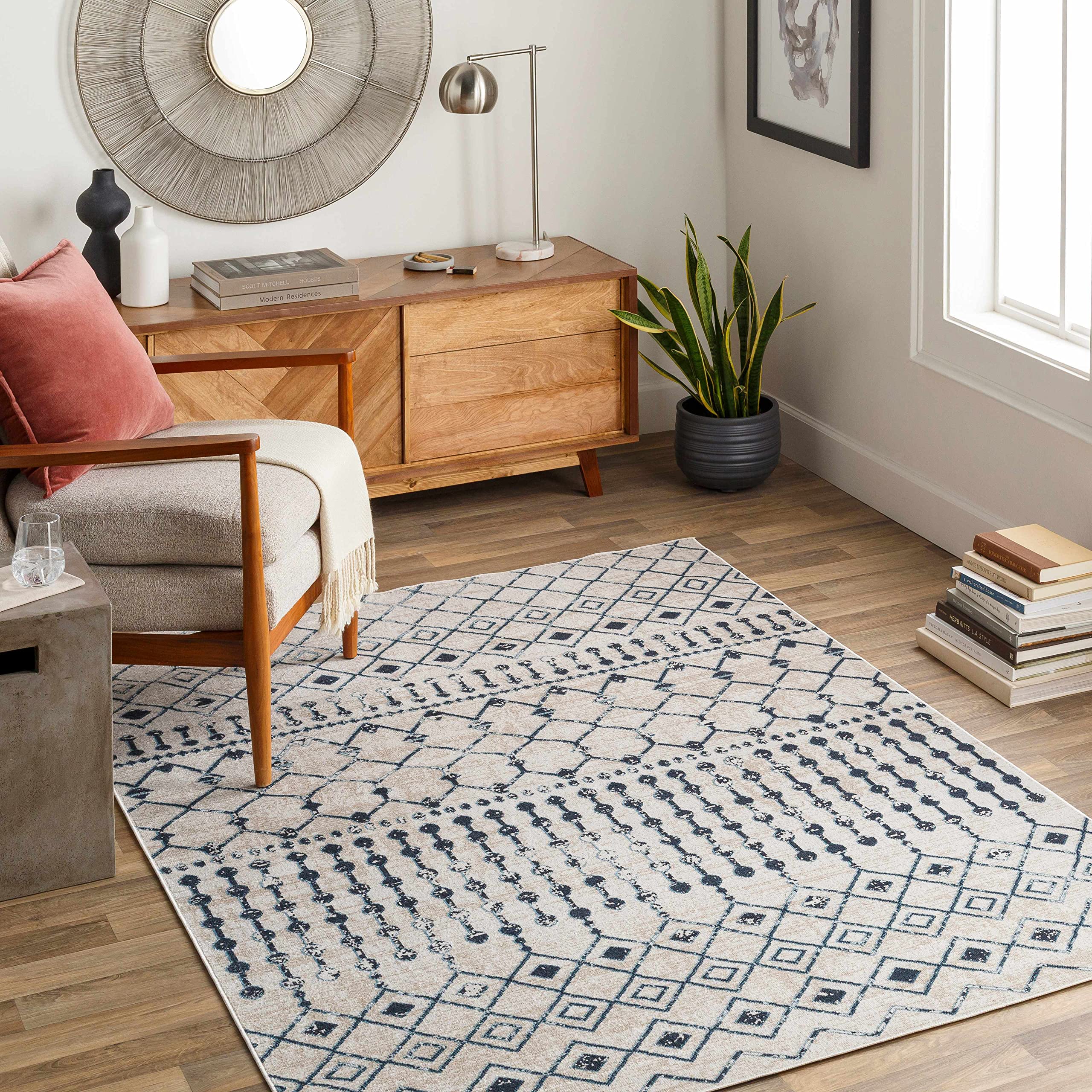 Hauteloom Modderfontein Machine Washable Area Rug - Blue & Beige 9'3