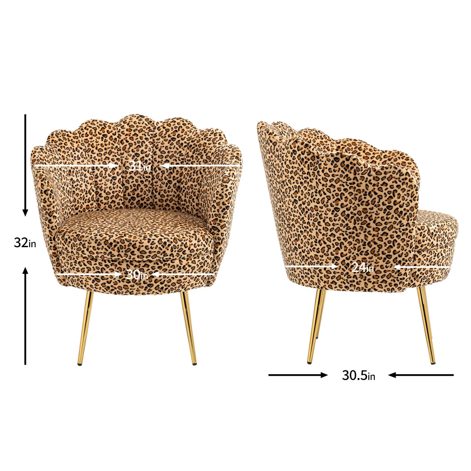 ZOBIDO Modern Velvet Accent Chair - Upholstered Vanity Chair with Golden Metal Legs for Bedroom, Living Room & Makeup Desk - Comfy Armchair for Dining & Home Office (Leopard Print) - Perfect for Small Spaces & Stylish Decor