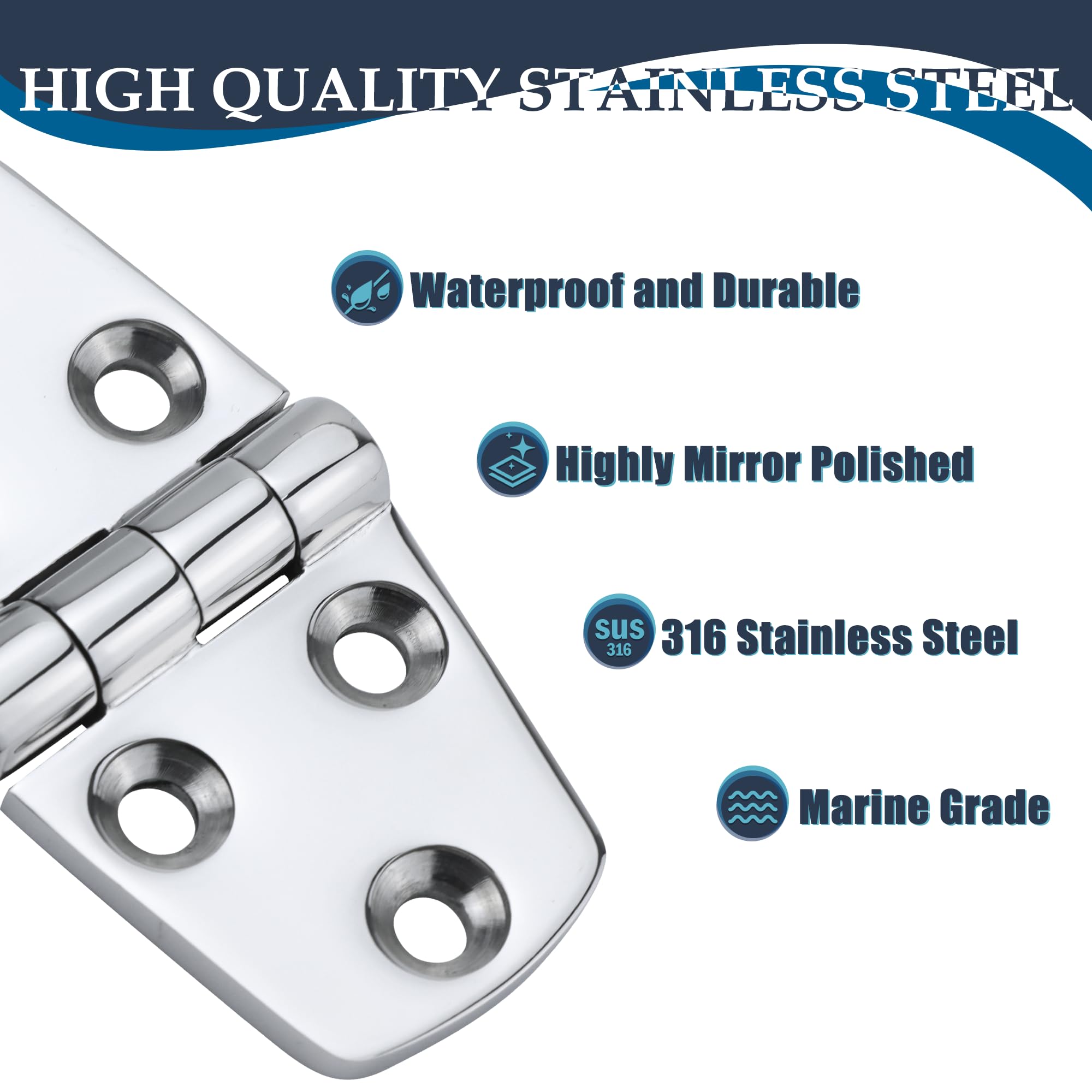 SHENGHUISS 316 Stainless Steel Marine Boat Hinges - Heavy Duty Casting Hatch Hinge (3/4 Inch) 2/4 Pack with Screws - Corrosion Resistant for Boat, Yacht, RV, Cabinet, Door & Window - Perfect for Marine Environments & Outdoor Furniture