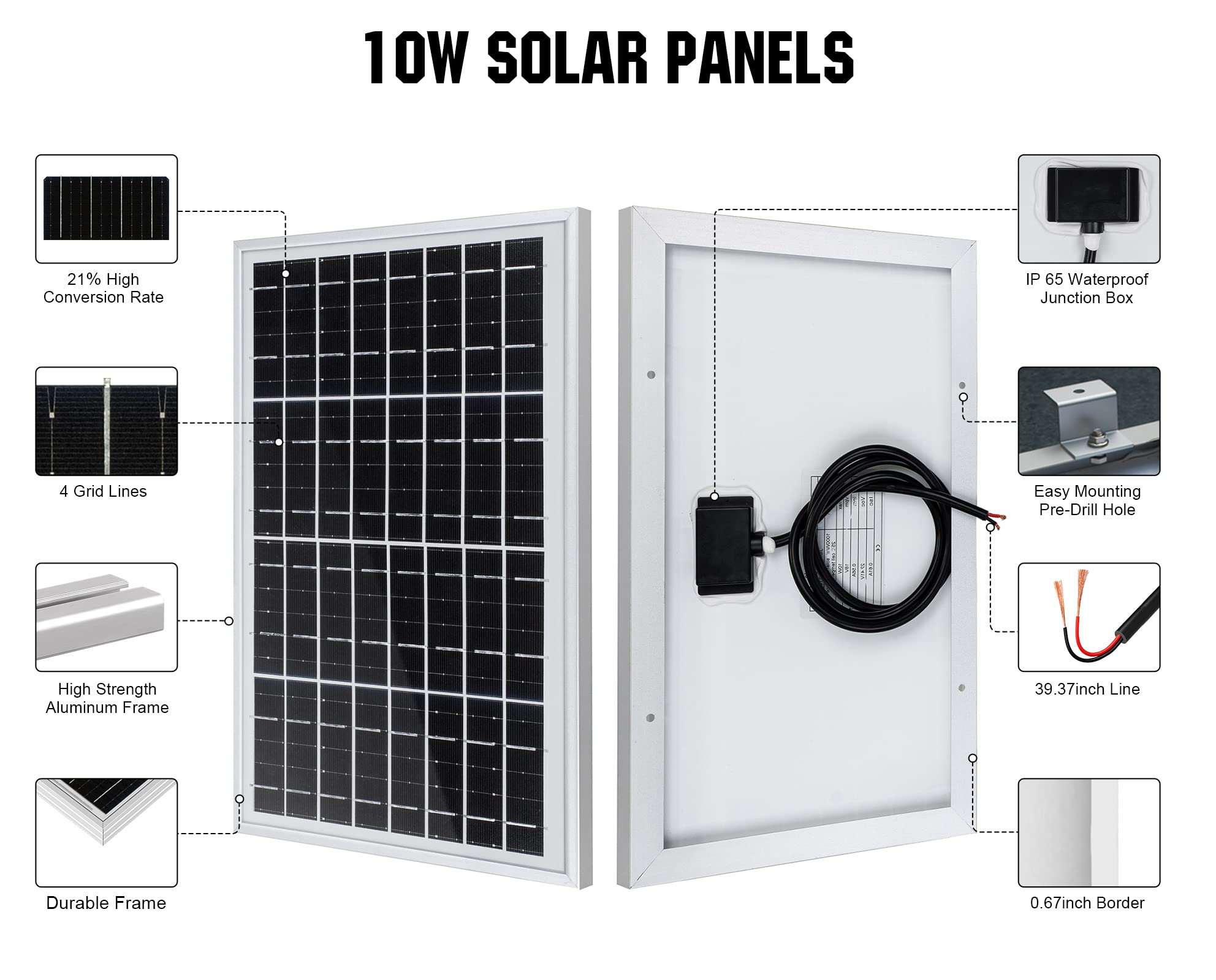 ECO-WORTHY 2 Pack 10W Solar Panels - Portable 12V Solar Battery Charger for Cars, RV, Boat, Gate Openers, Electric Fence & Chicken Coop | Waterproof Outdoor Solar Power Kit for Camping, Off-Grid Living & Emergency Power Backup