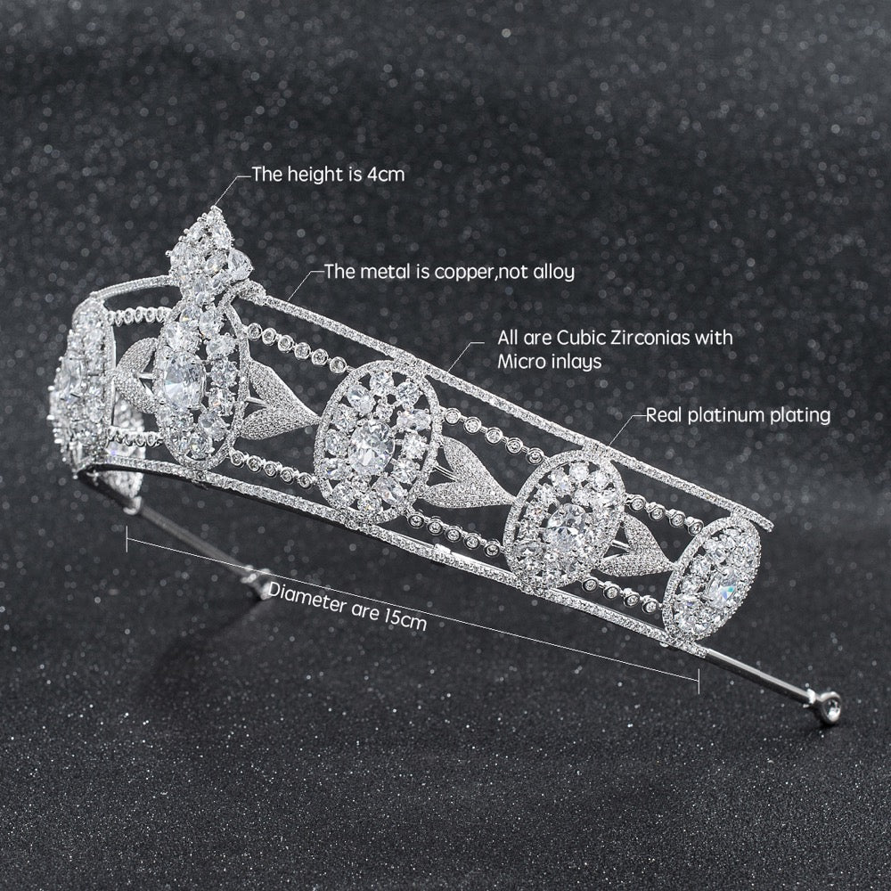 Royal Wedding Tiara Crown - Cubic Zirconia Bridal Diadem Headpiece CH10258 for Brides, Prom, Pageants & Special Occasions