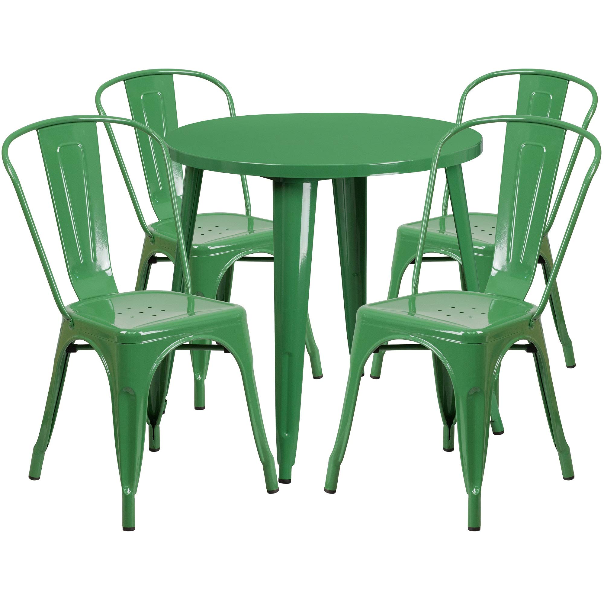 F&F Furniture 5-Piece Round Green Metal Indoor Outdoor Dining Set with 33