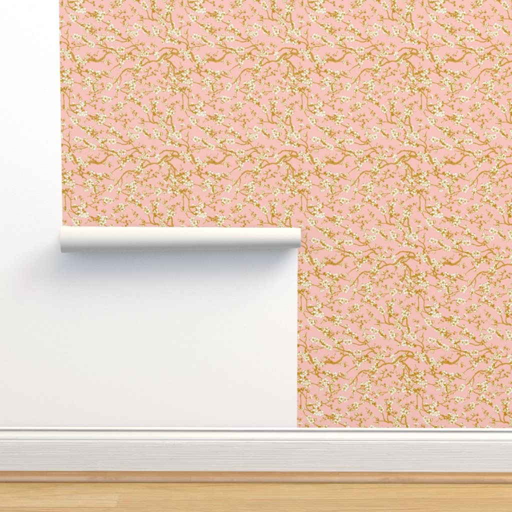 Peel & Stick Removable Wallpaper - Cherry Blossom Chinoiserie Floral Pastel Design for Nursery, Bedroom & Home Decor | Self-Adhesive Wallpaper Swatch by Spoonflower | Perfect for Accent Walls & DIY Projects
