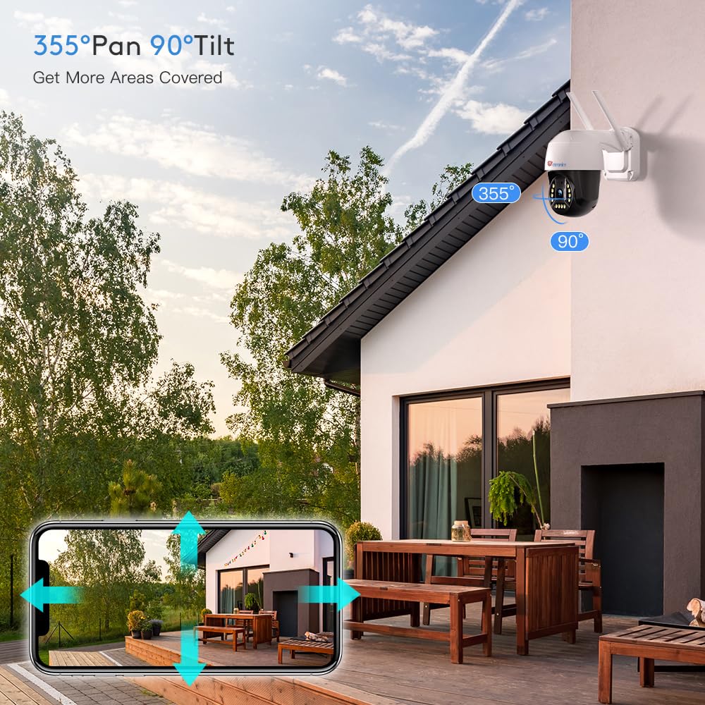 Ctronics 4K 8MP Outdoor Security Camera with Smart Human/Vehicle Detection - 2.4/5GHz WiFi IP66 Weatherproof Surveillance Camera, Auto Tracking, 65ft Color Night Vision, Two-Way Audio - Ideal for Home Security, Garage Monitoring & Business Protection