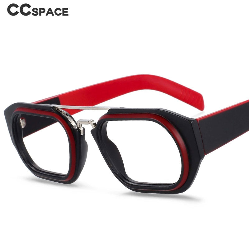 CCspace Unisex Full Rim Square Resin Double Bridge Punk Frame Eyeglasses 53095 - Trendy Retro Style for Men & Women - Perfect for Daily Wear, Cosplay, and Fashion Accessories