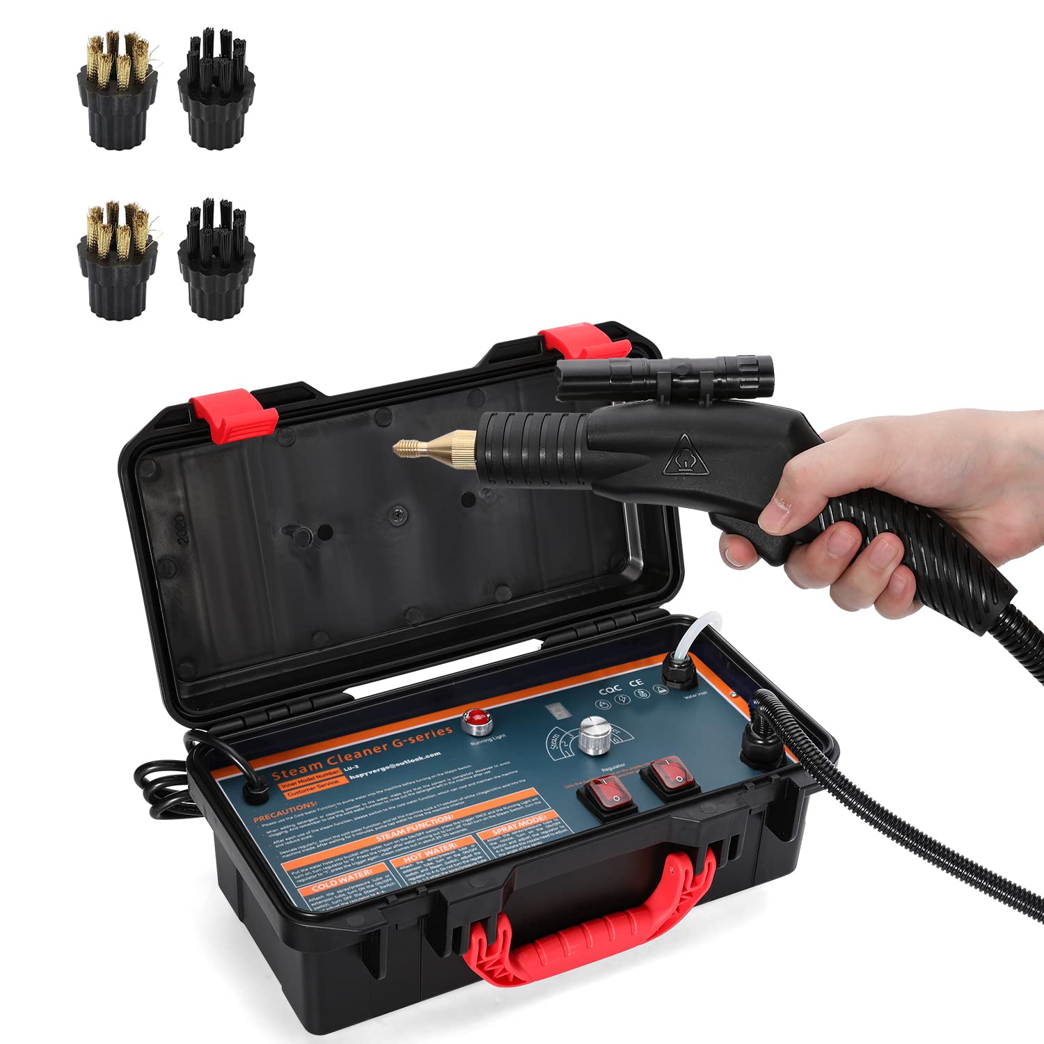 1700W High-Pressure Steam Cleaner G-Series with 2 Nylon Brushes & 2 Brass Brushes - Heavy Duty Cleaning for Floors, Tiles, Grout, Cars, and Outdoor Surfaces