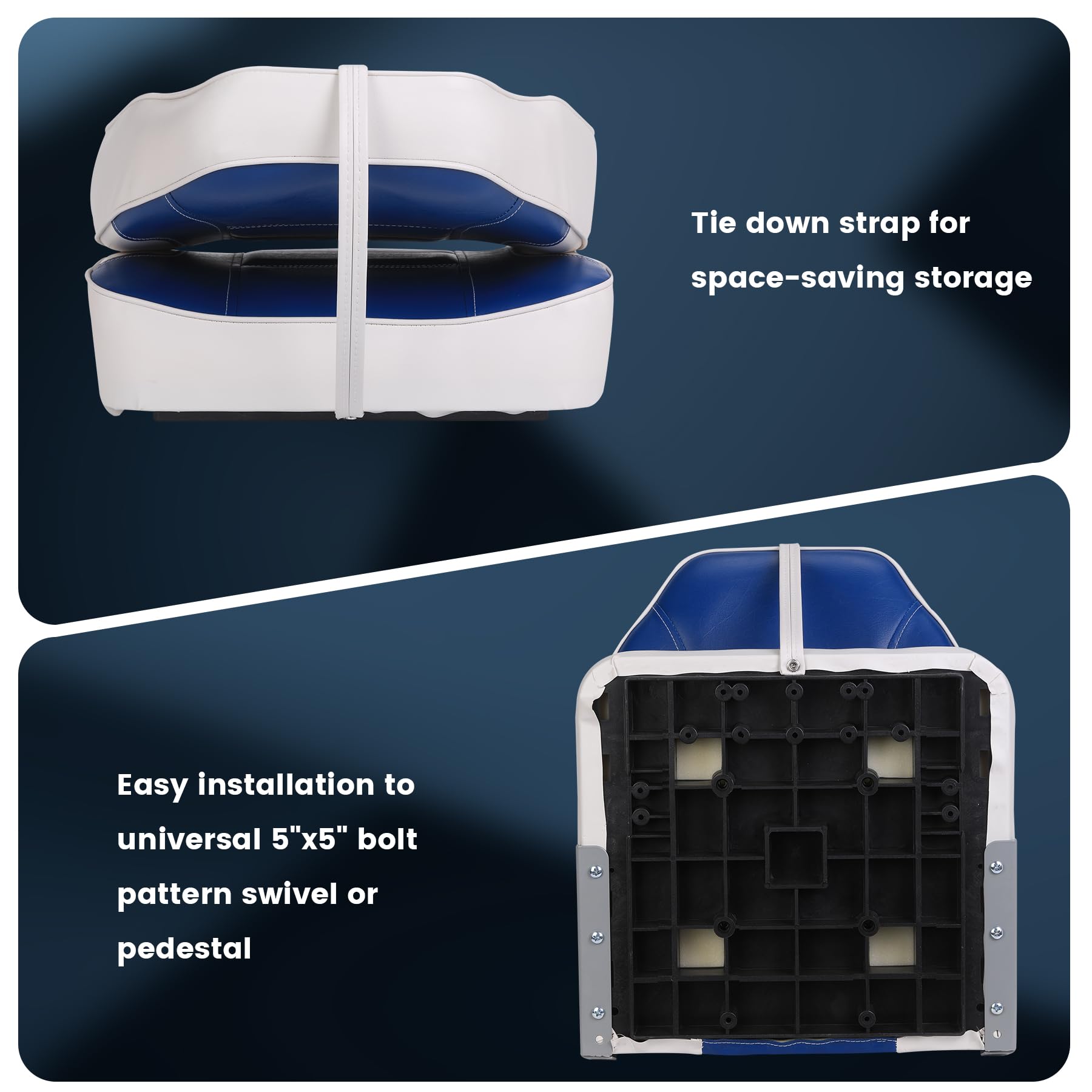 2 Pack High Back Folding Boat Seats with Stainless Steel Screws - for Fishing, Canoe & Speedboat