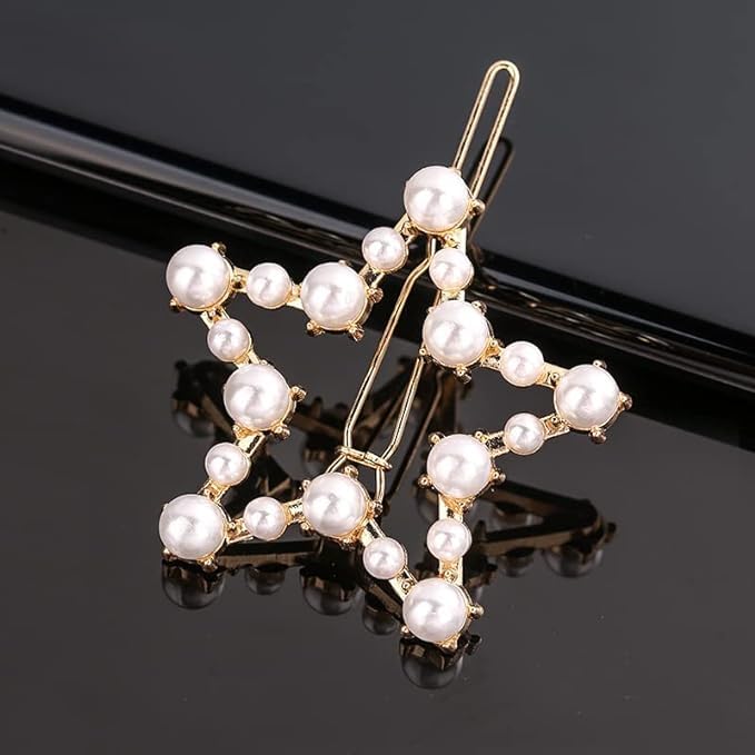 Elegant Pearl Hair Clips for Women - Golden Crystal Stone Lock Hair Pins Set of 4 | Hair Accessories & Jewelry for Women & Girls | Perfect for Weddings, Parties & Everyday Style
