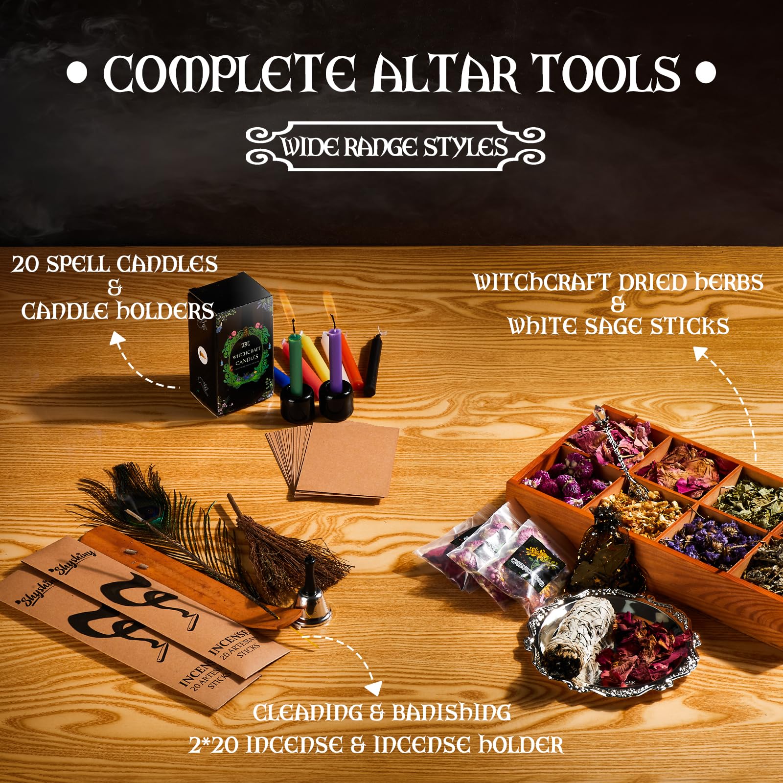 200-Piece Witchcraft Starter Kit for Beginners - Complete Wiccan Supplies & Tools with Wooden Box | Spell Casting, Altar Setup & Ritual Practice