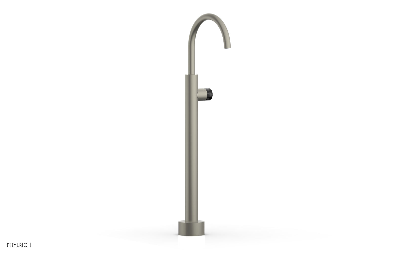 BASIC II Low Floor Mount Tub Filler with Black Marble Handle - Model 230 47 04 | Modern Bathroom Faucet for Freestanding Tubs & Luxury Spa Settings
