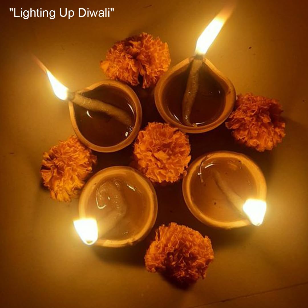 12 Pcs Indian Clay Diya with Cotton Wicks for Diwali Pooja - Traditional Oil Lamp for Hindu Worship, Home Decoration & Housewarming Gifts | Perfect for Festivals, Puja Ceremonies & Cultural Celebrations | Hashcart®