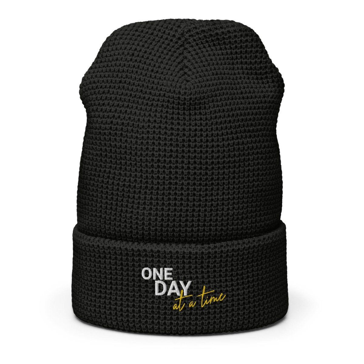 One Day at a Time Embroidered Waffle Beanie - Cozy Knit Winter Hat for Women & Men - Perfect for Cold Weather, Outdoor Activities & Casual Style