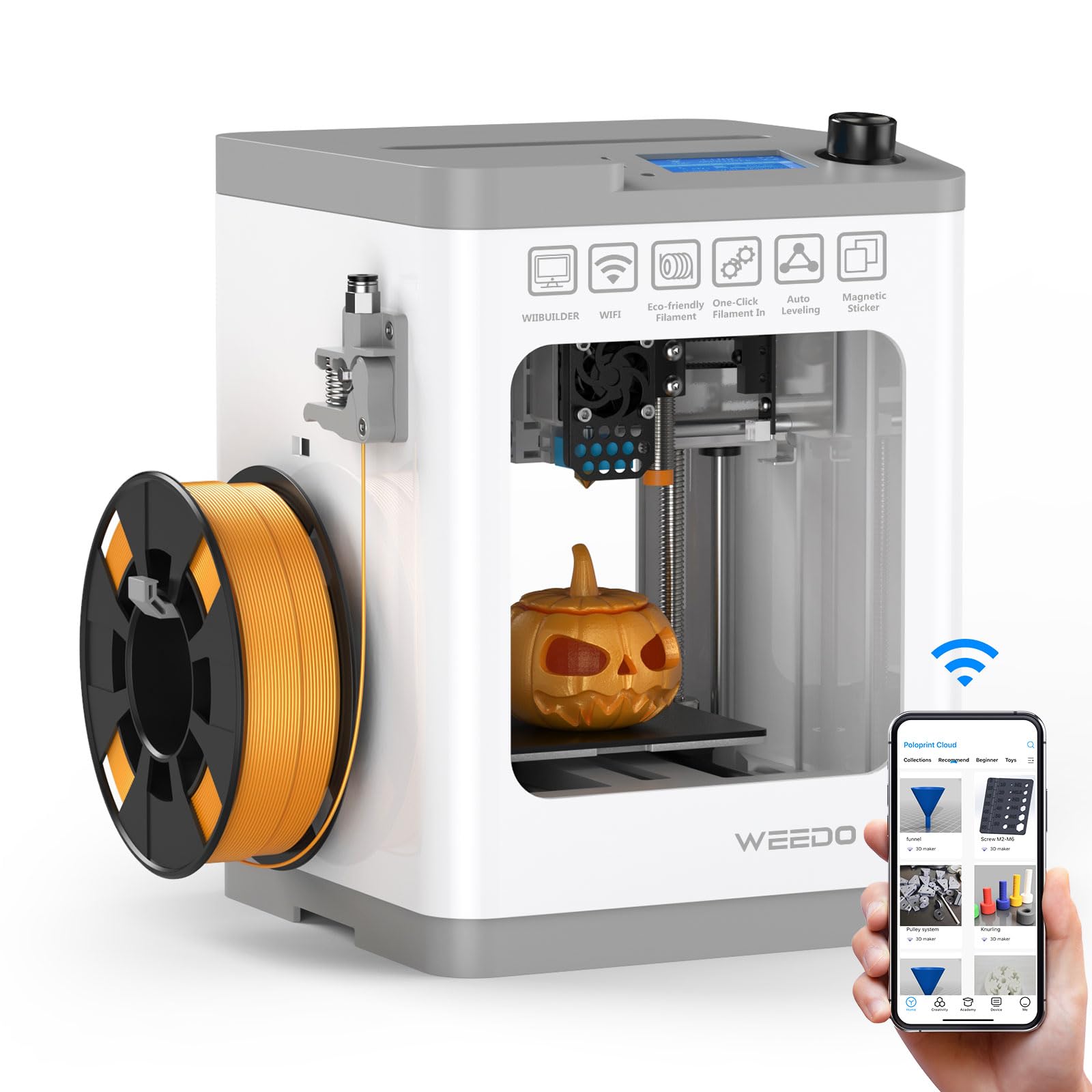 WEEDO Mini 3D Printer for Kids & Beginners - WiFi Printing, Auto Leveling, Fully Assembled Small 3D Printer with Open Source Firmware (PLA/PLA+/TPU Compatible) - Perfect for Home Education, STEM Projects & Creative DIY Printing
