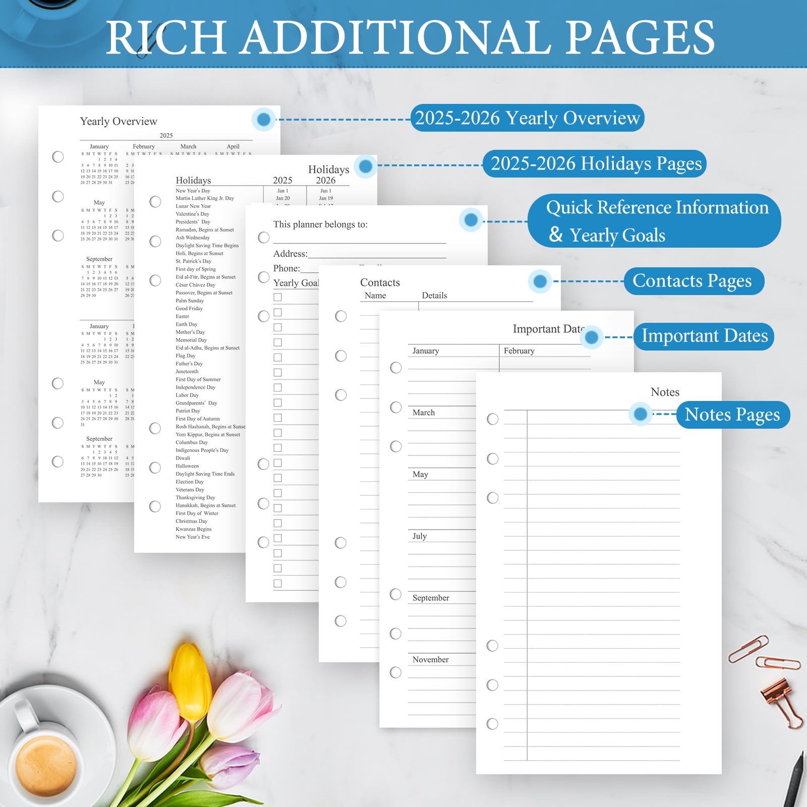 2025 Weekly & Monthly Planner Refill Pages - A6 Size 3.8