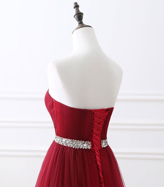 Elegant Burgundy Sweetheart Neck Tulle Long Prom Gown - Formal Evening Dress for Homecoming, Wedding, and Special Occasions