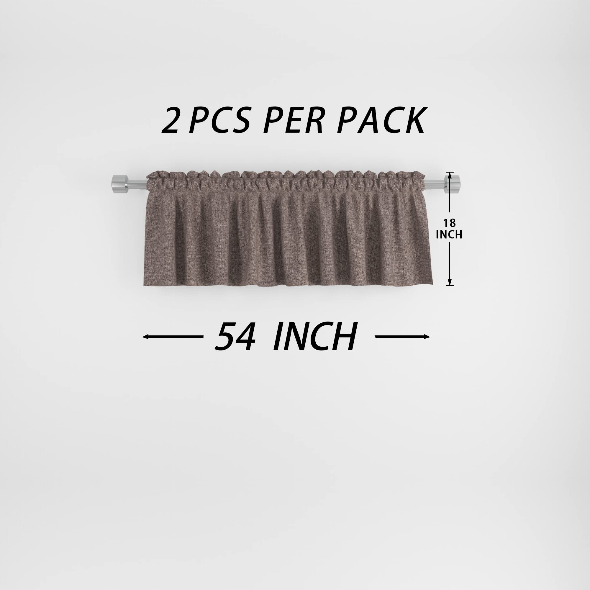 UPOPO 2-Pack Brown Linen Textured Valance Curtains - 18 Inch Short Window Curtains with Rod Pocket for Kitchen, Living Room, Bedroom & Bathroom - Perfect for Caravans, Privacy & Home Decor