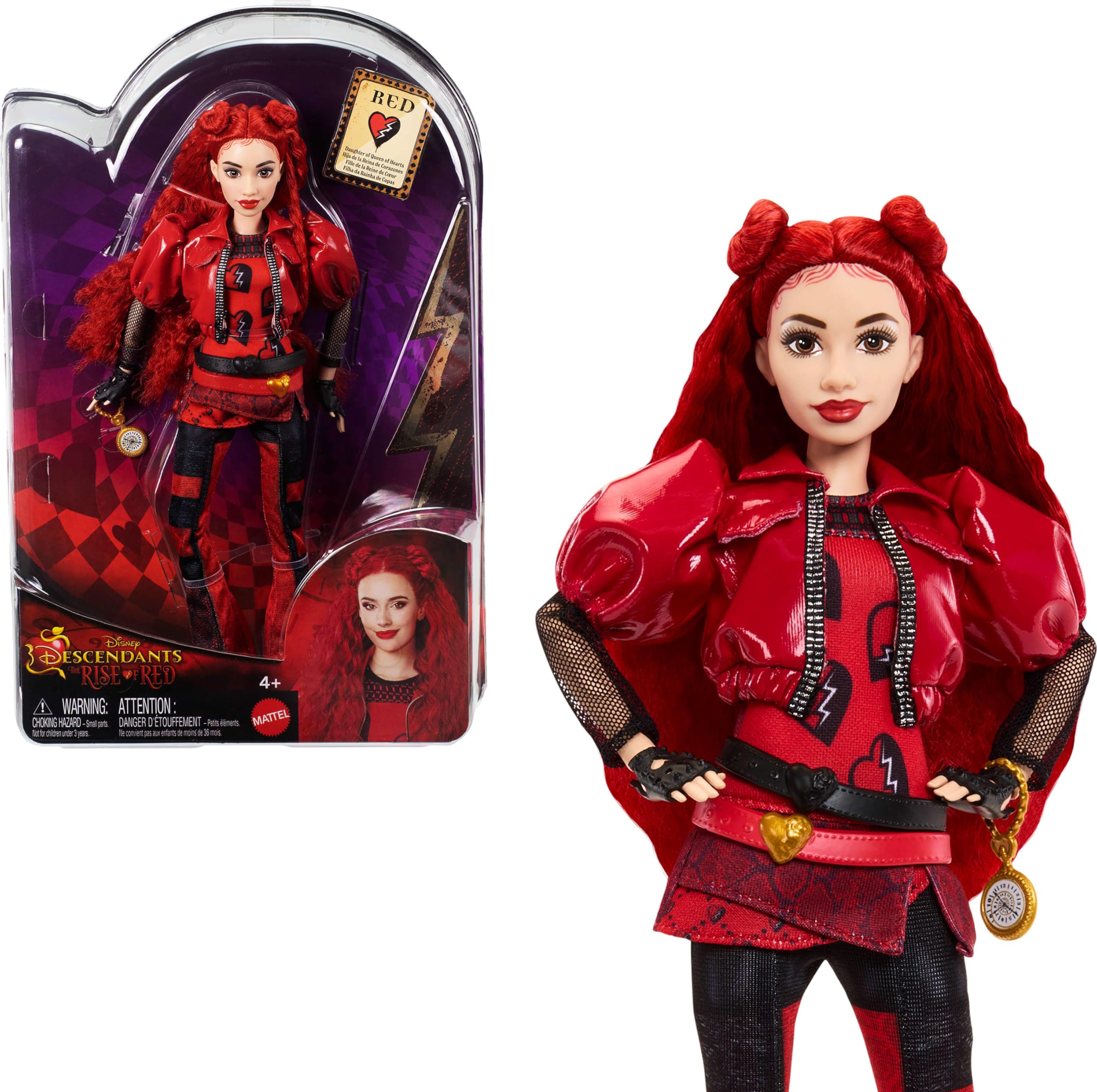 Mattel Disney Descendants: The Rise of Red Fashion Doll with Movie-Inspired Outfit & Pocket Watch - Queen of Hearts' Daughter Red Collectible Toy for Kids & Disney Fans | Perfect for Playtime, Birthday Gifts & Disney Collections
