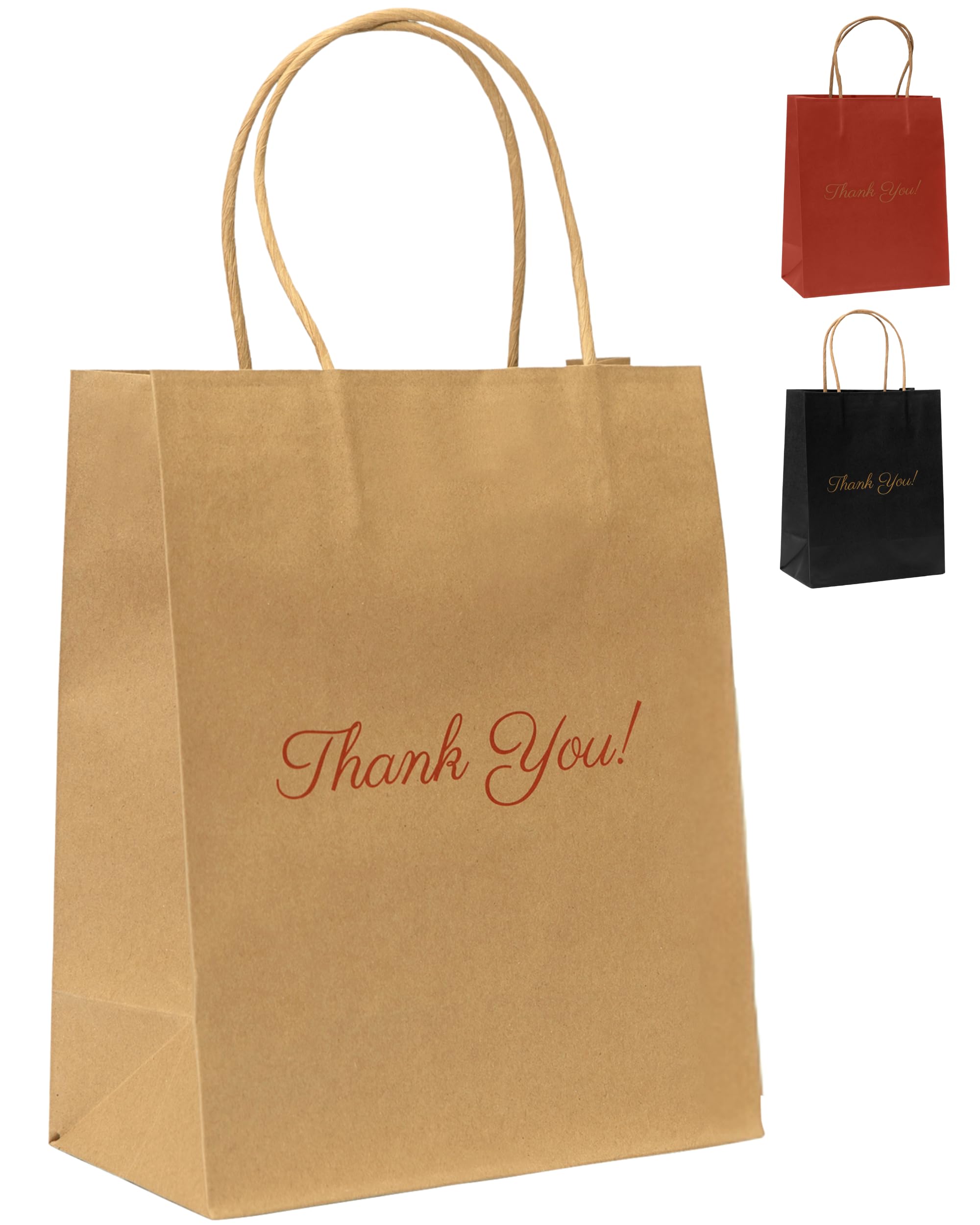 50 Pack Brown Paper Bags with Handles - 8