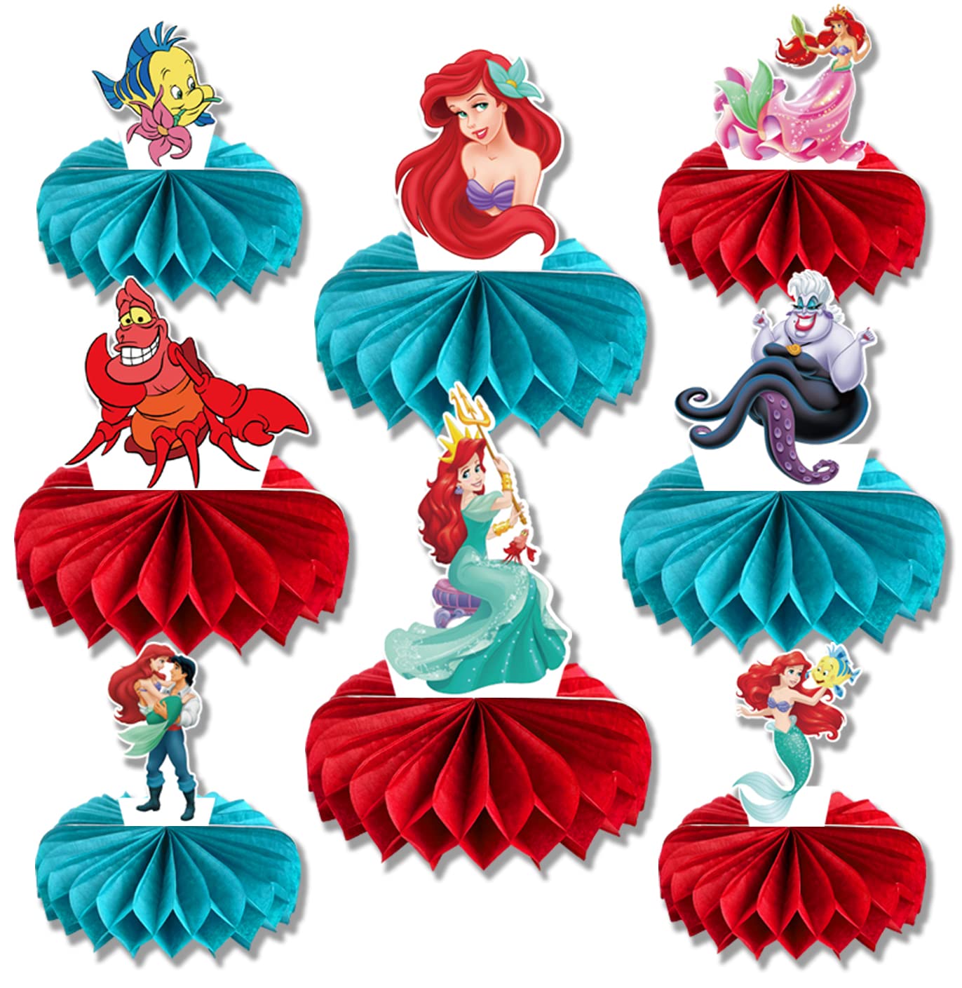 8Pcs Cute Little Mermaid Ariel Party Decorations - 3D Honeycomb Centerpieces & Table Decor for Birthday, Baby Shower, Under The Sea Theme Party | Perfect for Kids Room Decor & Mermaid Themed Events