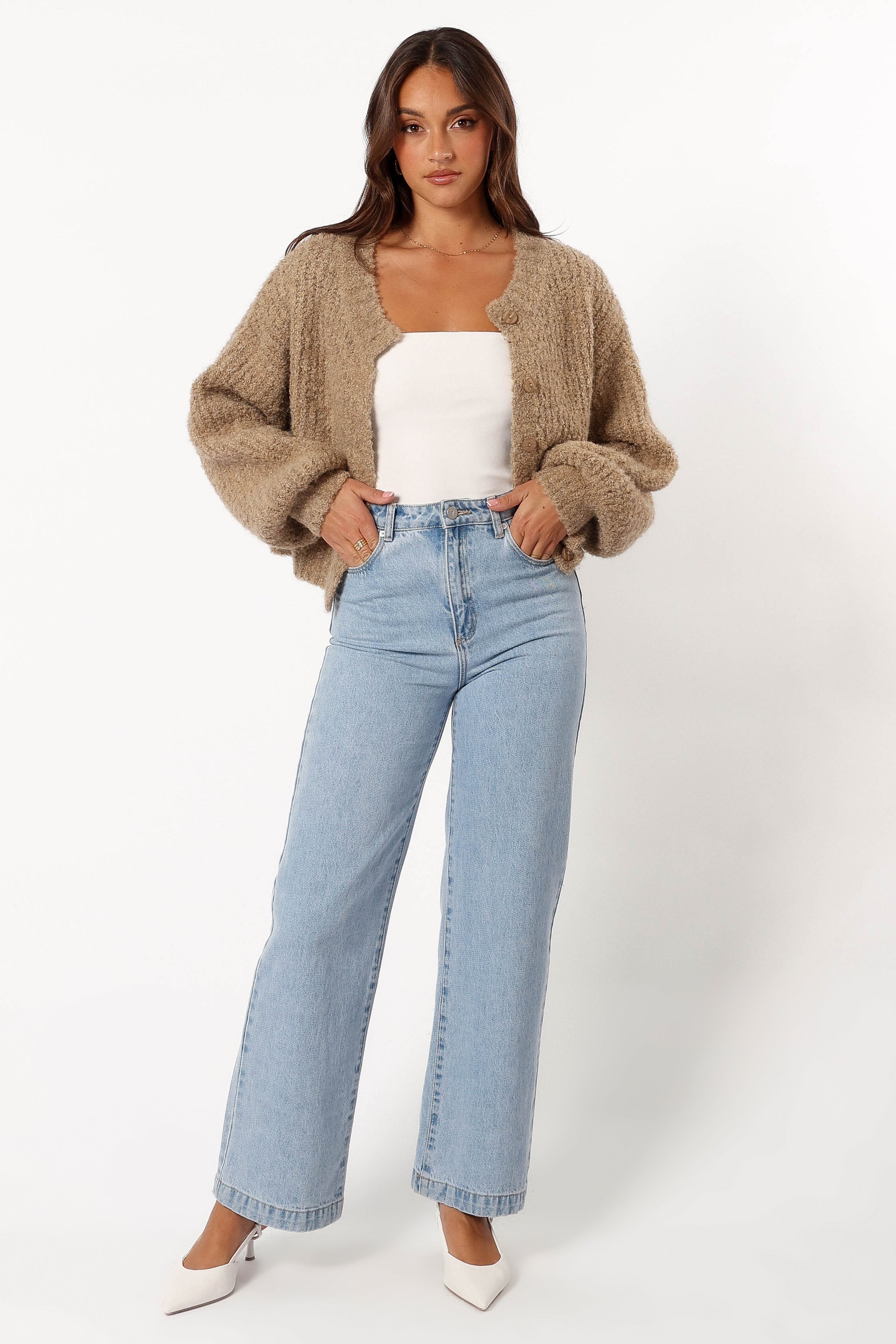Albertine Cardigan - Soft Knit Sweater for Women in Latte Brown | Cozy Fall & Winter Layering Essential
