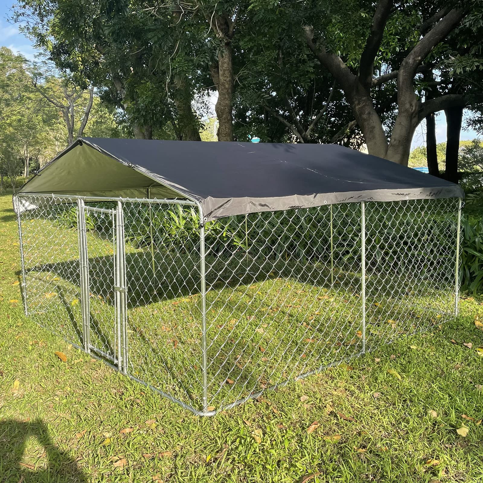 Heavy Duty 10'x10'x5.6' Outdoor Metal Dog Kennel with Waterproof Roof Cover - Large Breed Dog Playpen for Retrievers | Durable Pet Enclosure for Backyard, Garden & Camping Use