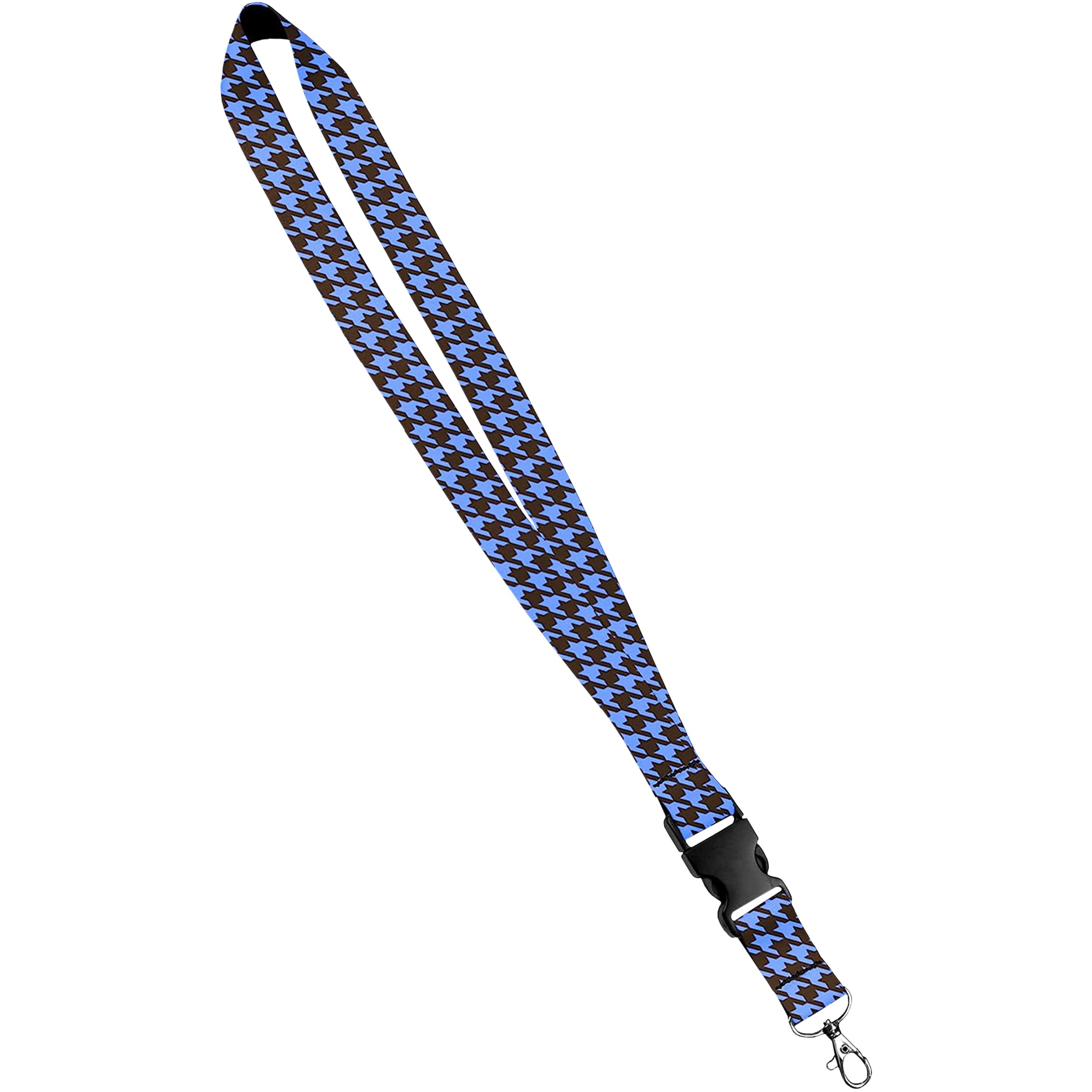 Custom Printed Lanyard with Side Release Buckle & Snap Hook - 3/4 Inch Houndstooth Brown Blue Satin Keychain Necklace for ID Badges, Keys & Work Accessories - Perfect for Office, Events, Conferences & Trade Shows