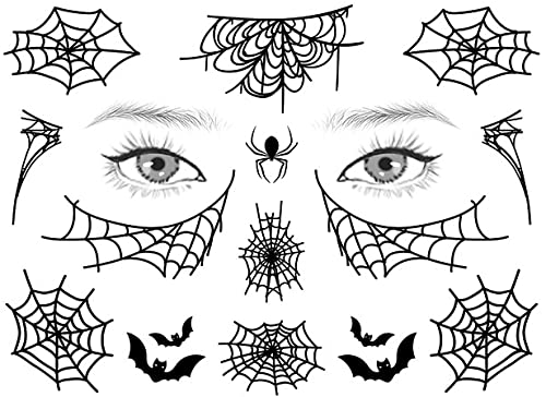 Realistic Spider Face Tattoos - 6-Sheet Spider Web Mask & 3-Sheet Fake Face Spiders Temporary Tattoo Stickers for Halloween, Cosplay, Prank - Perfect for Women, Girls & Kids Costume Makeup