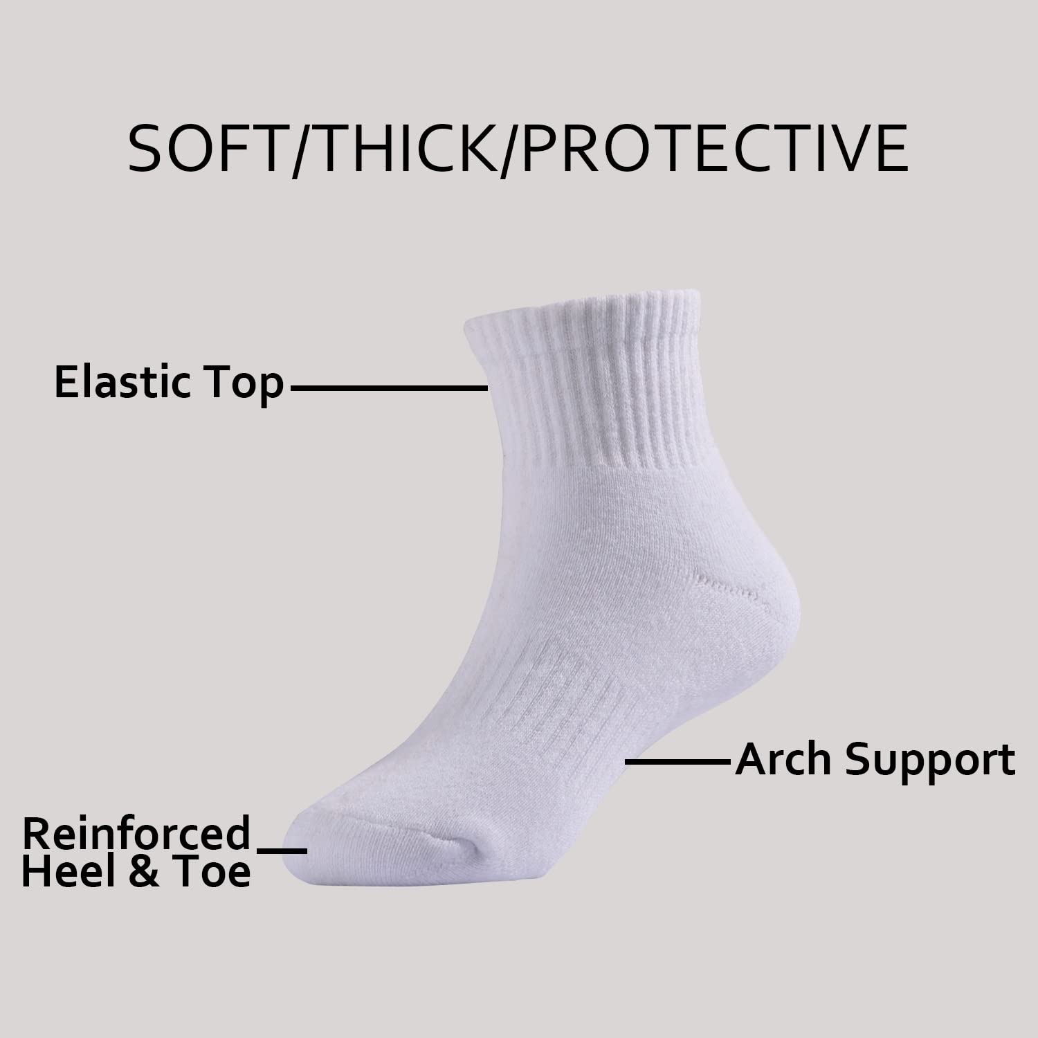 EPEIUS Kids Boys Girls Cushioned Athletic Socks - 6 Pack Thick Cotton Quarter Socks for Running, Sports & Daily Wear - Comfortable Ankle Socks for Children Ages 4-14 Years - Perfect for School, Playground & Outdoor Activities