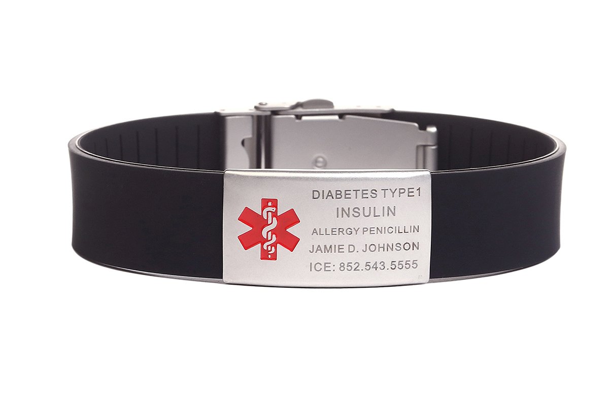 Custom Medical Alert ID Bracelet for Women & Men - Stainless Steel Matte Emergency Health Bracelet with Personalized Silicone Sports Band | Ideal for Seniors, Athletes & Daily Safety Protection