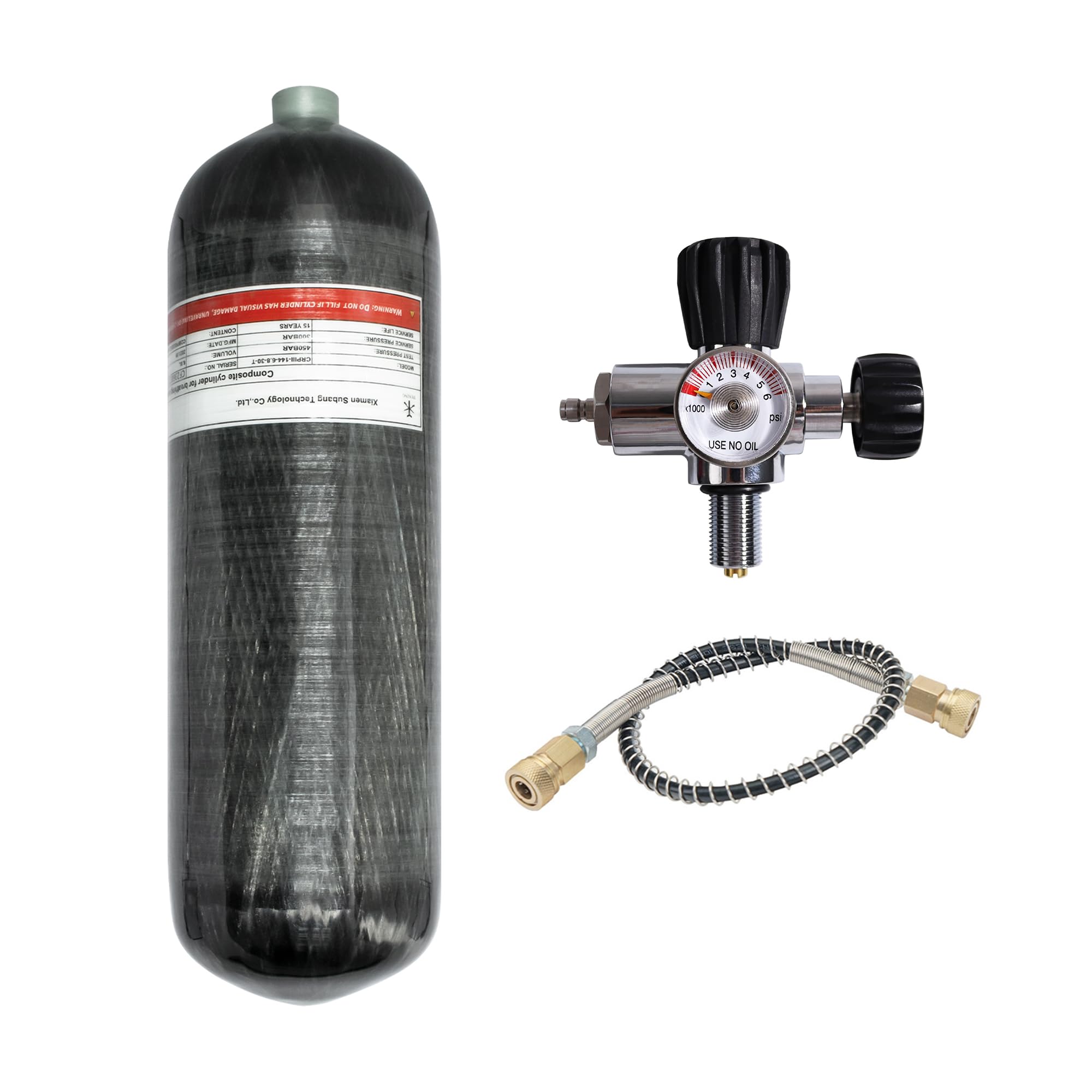 TUXING 6.8L 4500psi Carbon Fiber PCP Air Tank (Empty) with Regulator Gauge - Paintball Fill Station for Airsoft, Scuba & Outdoor Sports