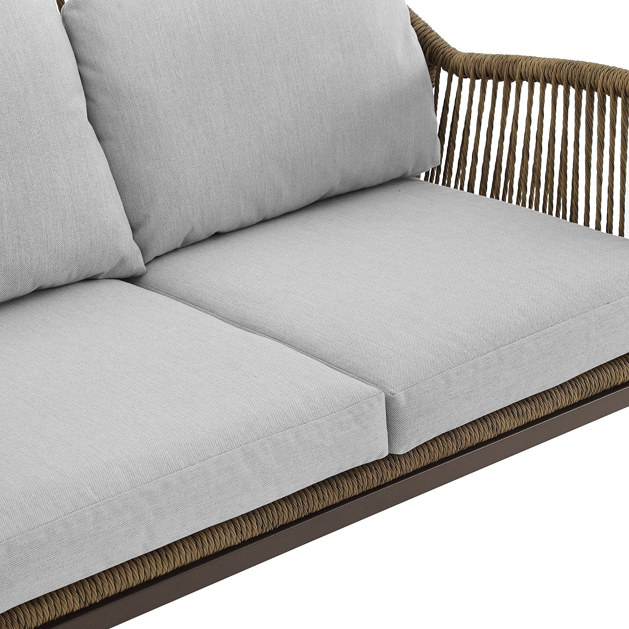 Crosley Furniture Haven 2-Piece Wicker Outdoor Coffee Table and Loveseat Set - Light Brown Patio Furniture with Gray Cushions for Porch, Garden & Backyard Relaxation